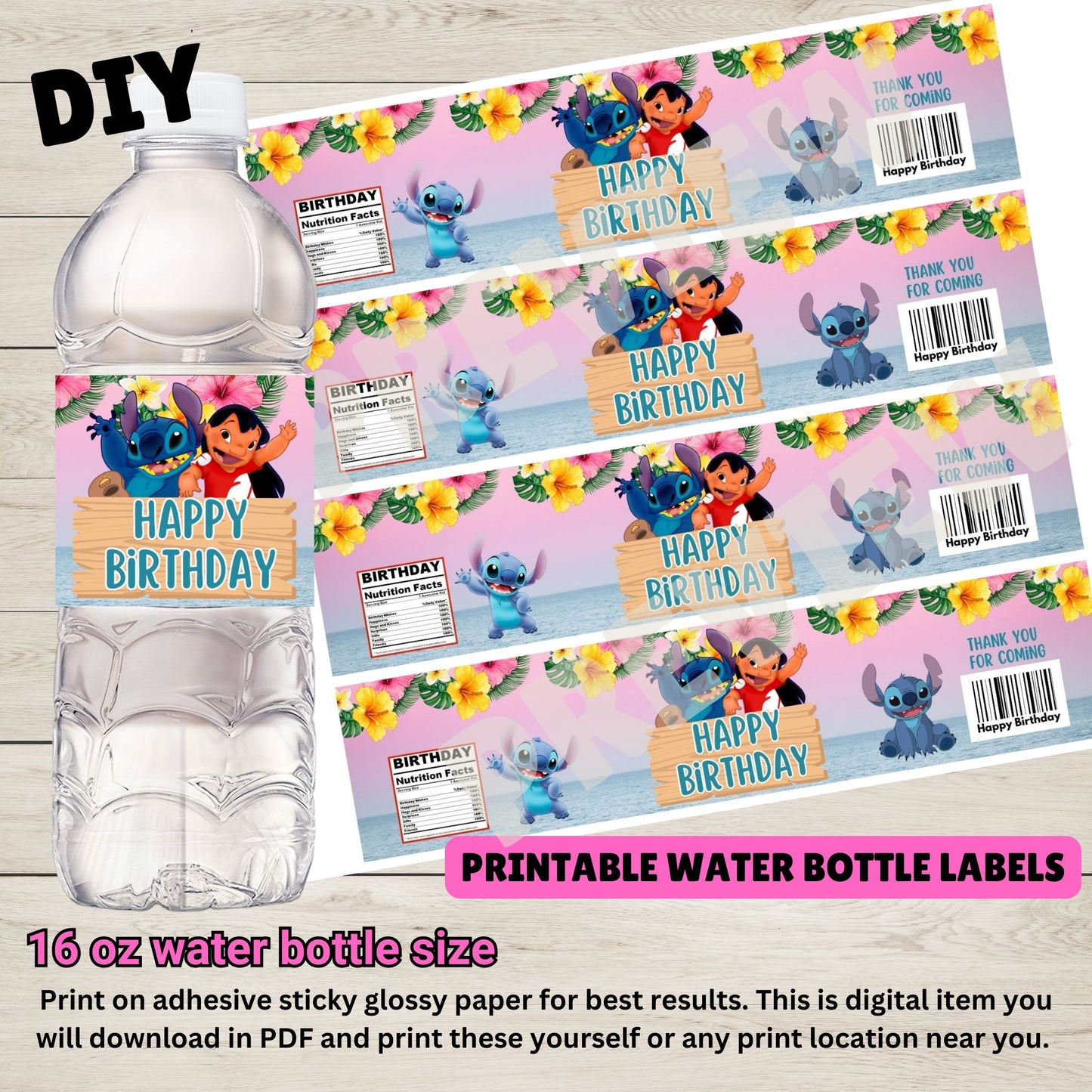 lilo and stitch birthday party water bottles