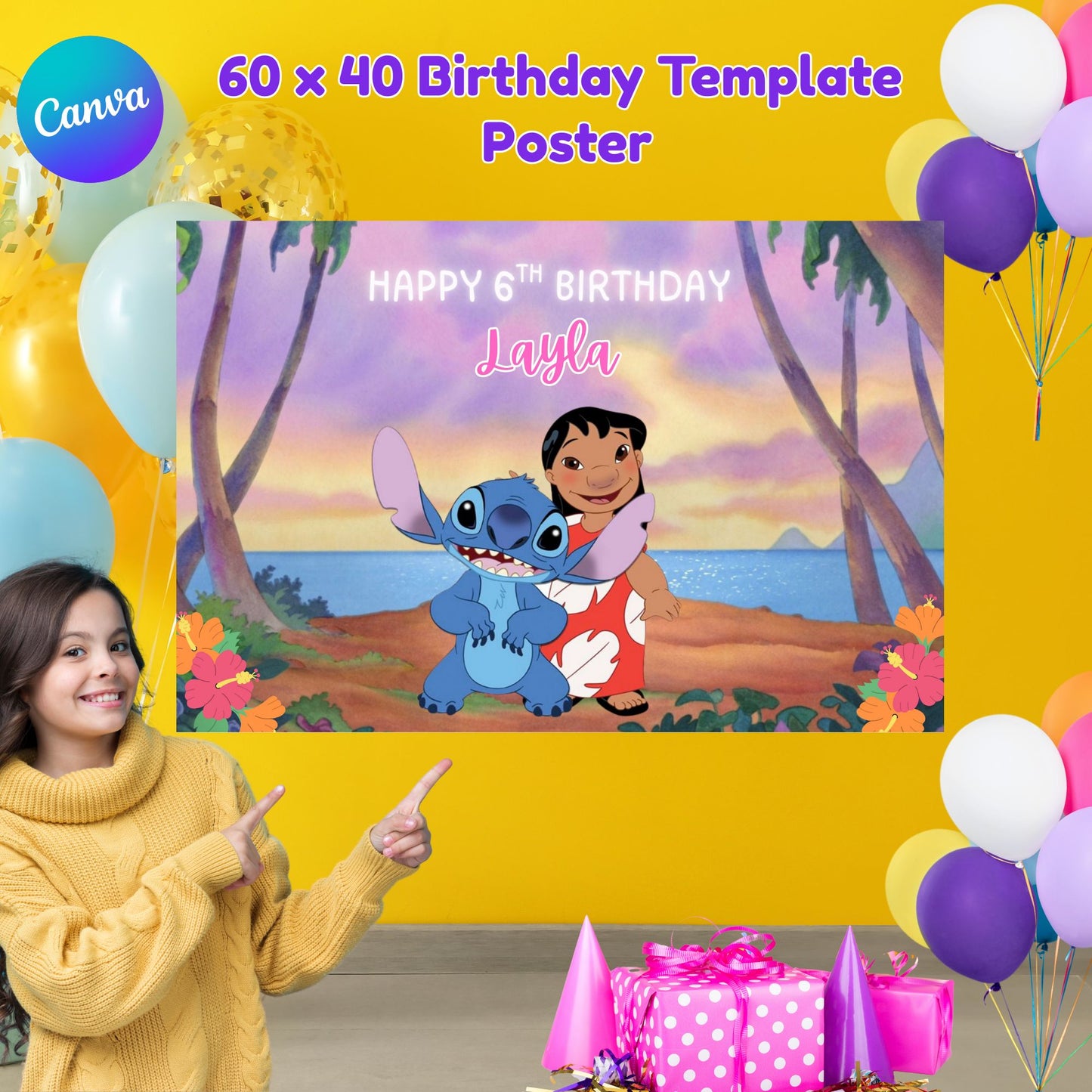 kids lilo and stitch birthday poster