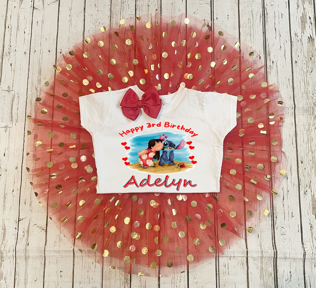 Lilo Birthday Tutu Outfit-Stitch Birthday Shirt Girls