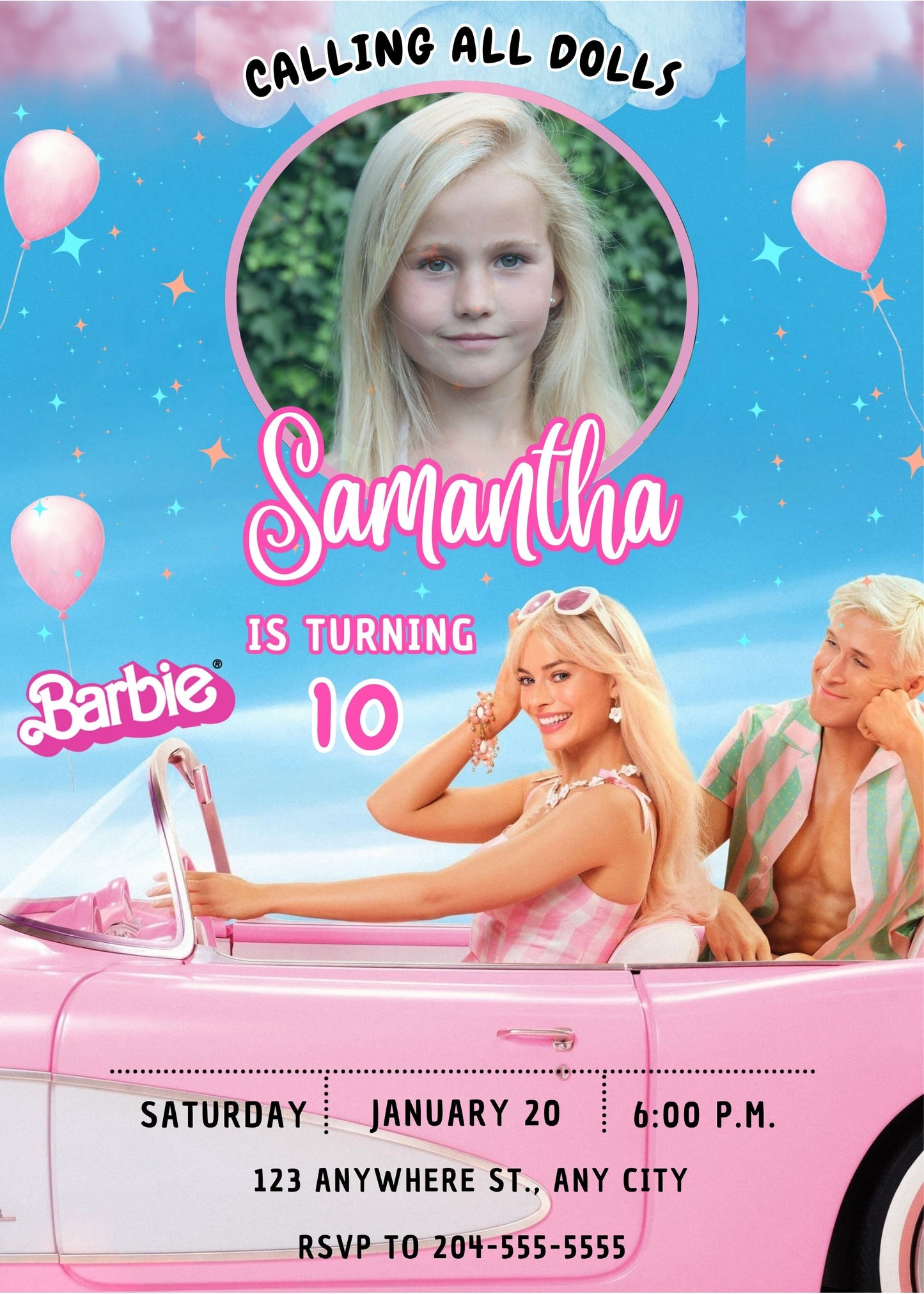 cute pink barbie birthday invite