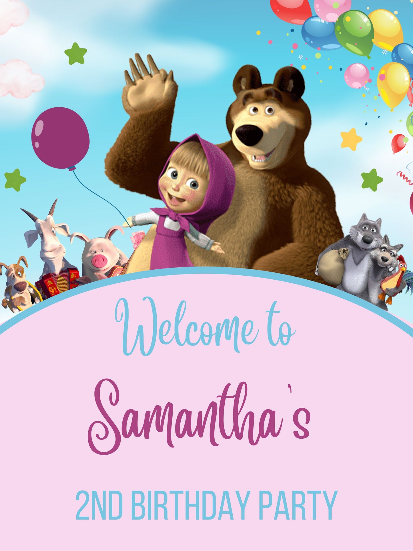 masha and the bear birthday poster sign