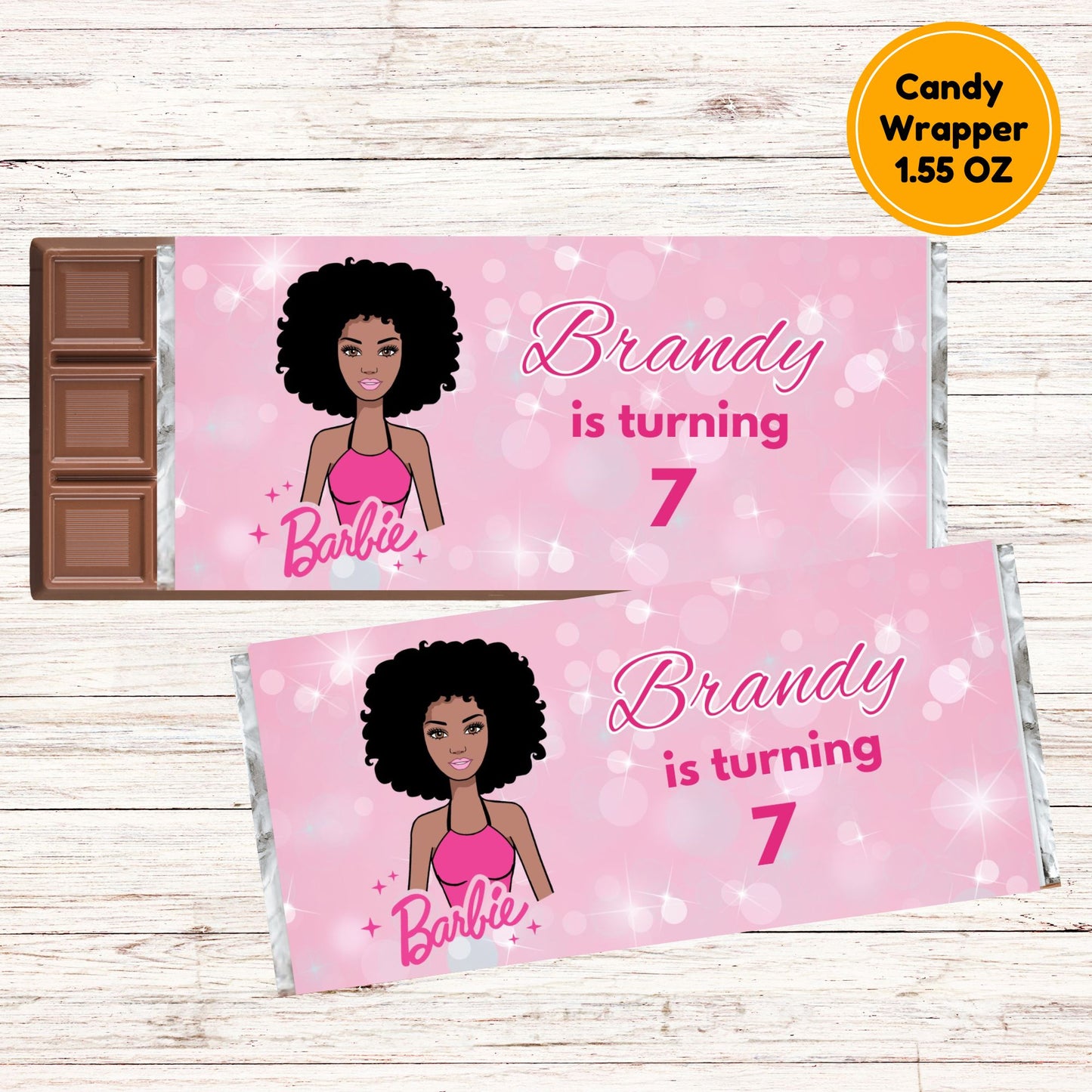 black barbie candy wrapper favors