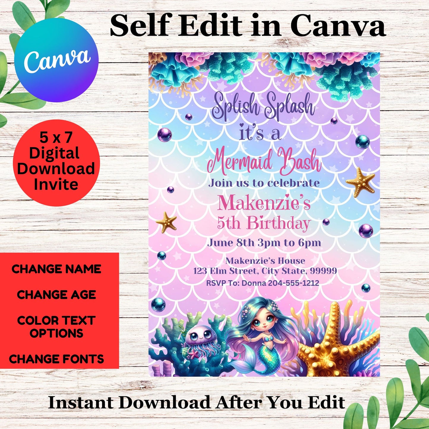 Mermaid Customized Birthday Invitation Printable - Mermaid Birthday Invitation Template