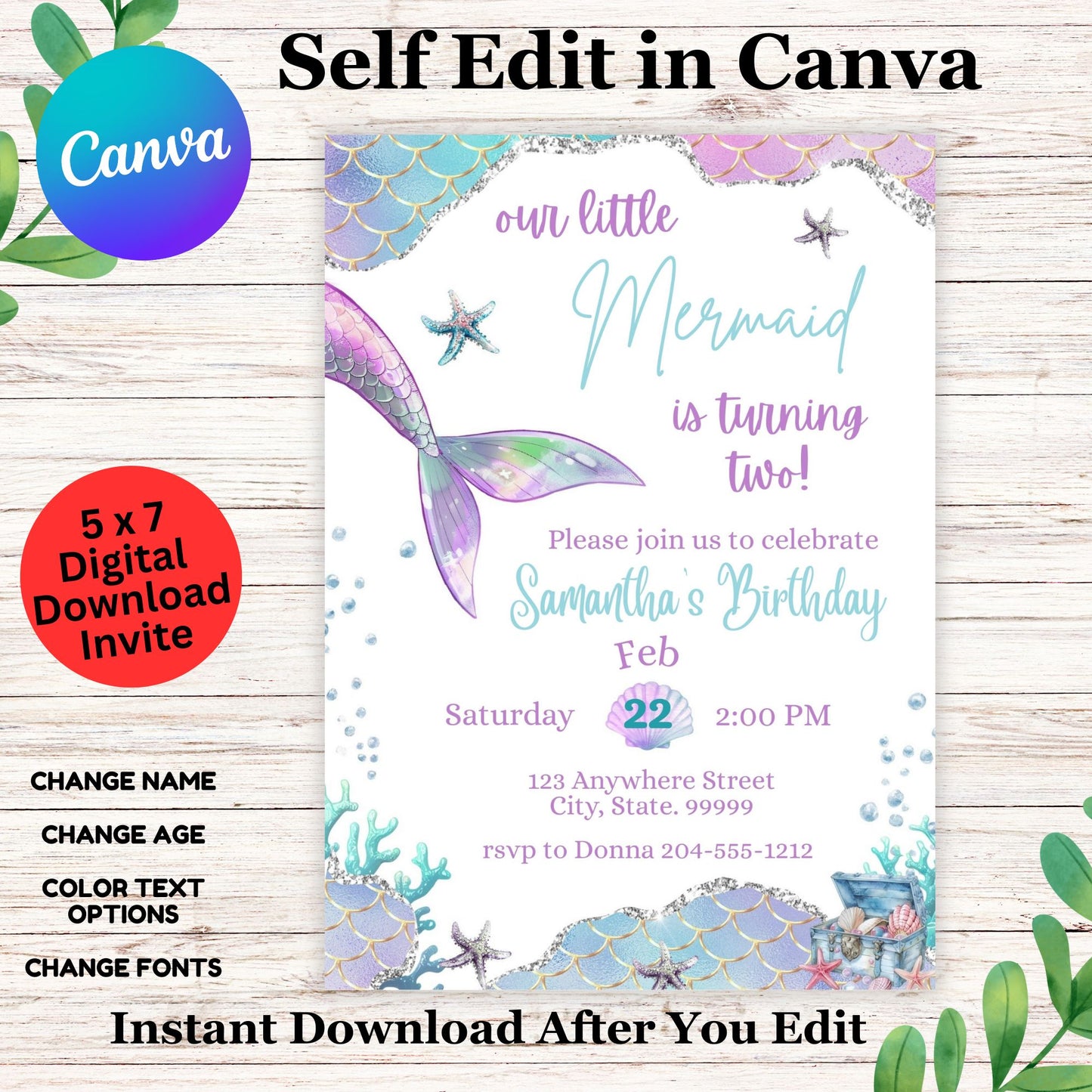 Our Little Mermaid Birthday Invitation Template - Editable Mermaid Birthday Invite in Canva