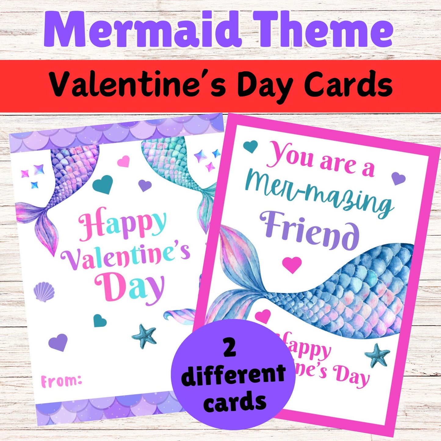 Mermaid Valentine's Day Cards for Kids - Printable Mermaid Valentine's Day Cards