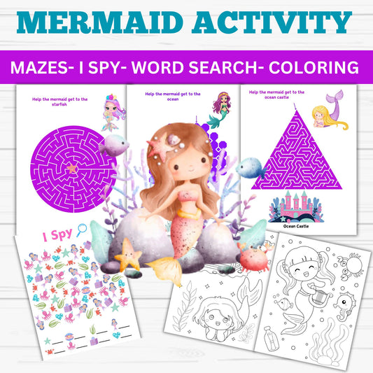 Mermaid Activity Packet for Kids - Mermaid Printable Mazes