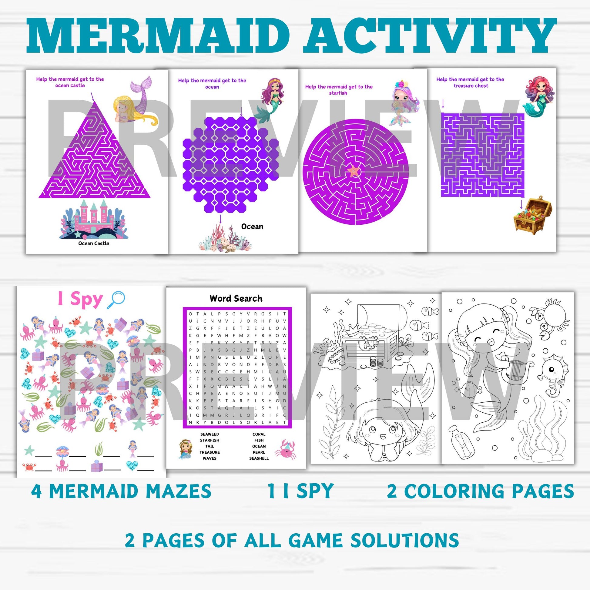 Mermaid games printable, mermaid birthday party printable, mermaid mazes online