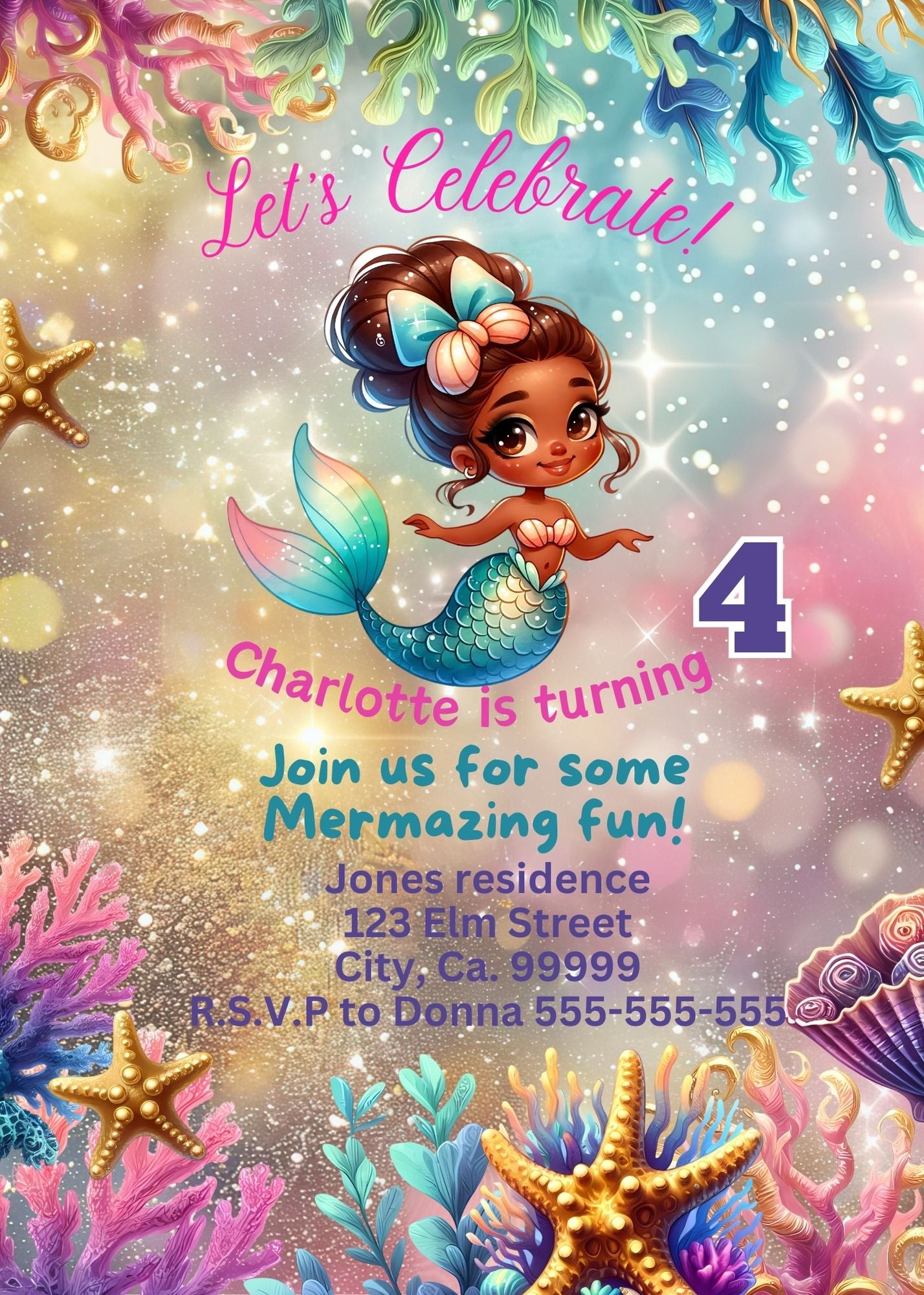 printable black mermaid birthday invitations