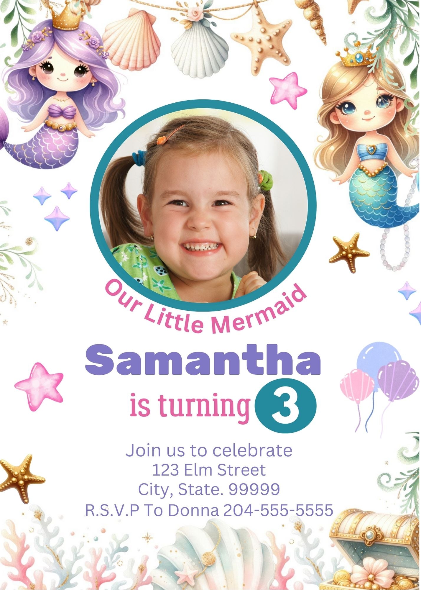 under the sea mermaid invitation, mermaid birthday invitation