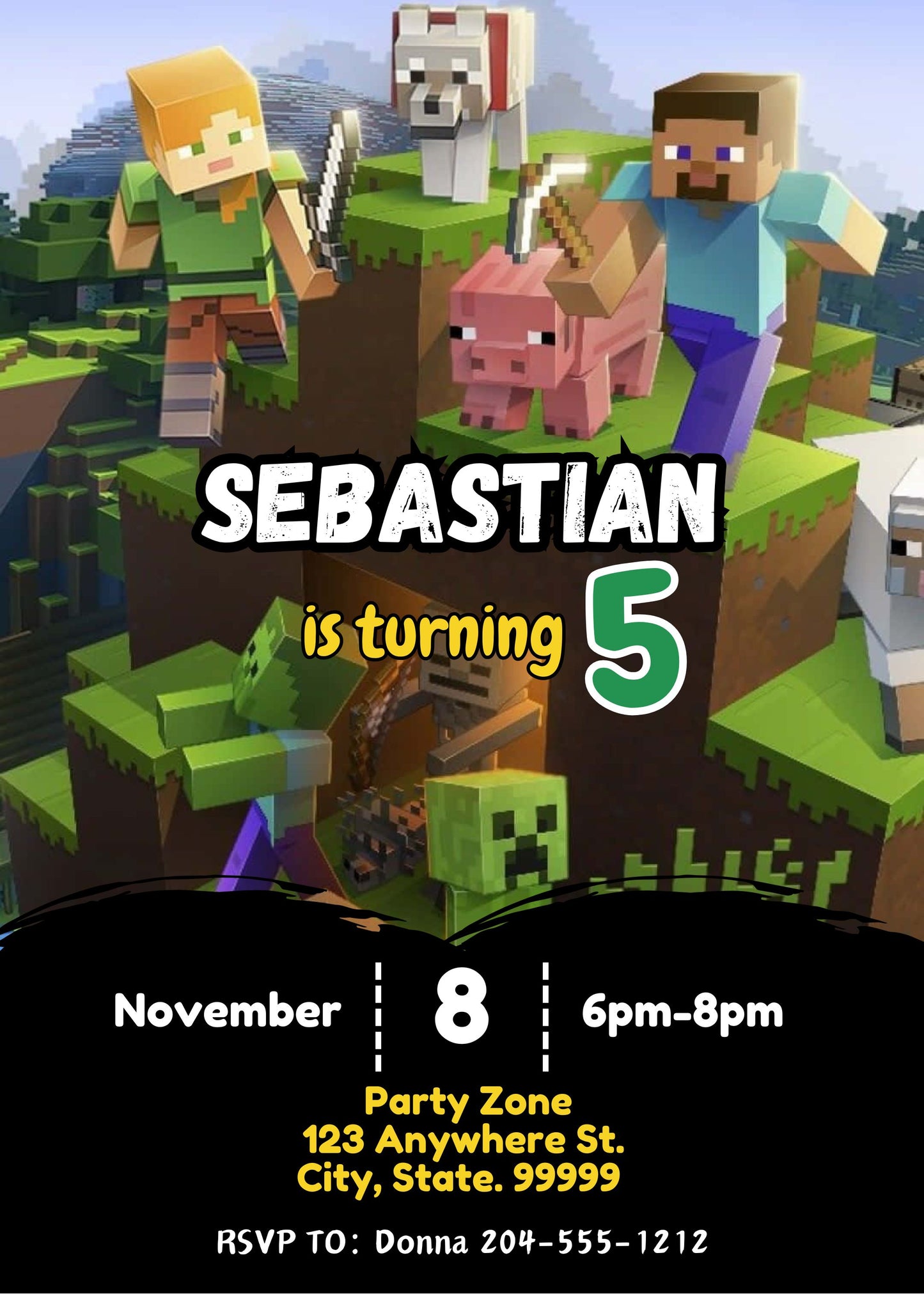 minecraft personalized birthday invite template