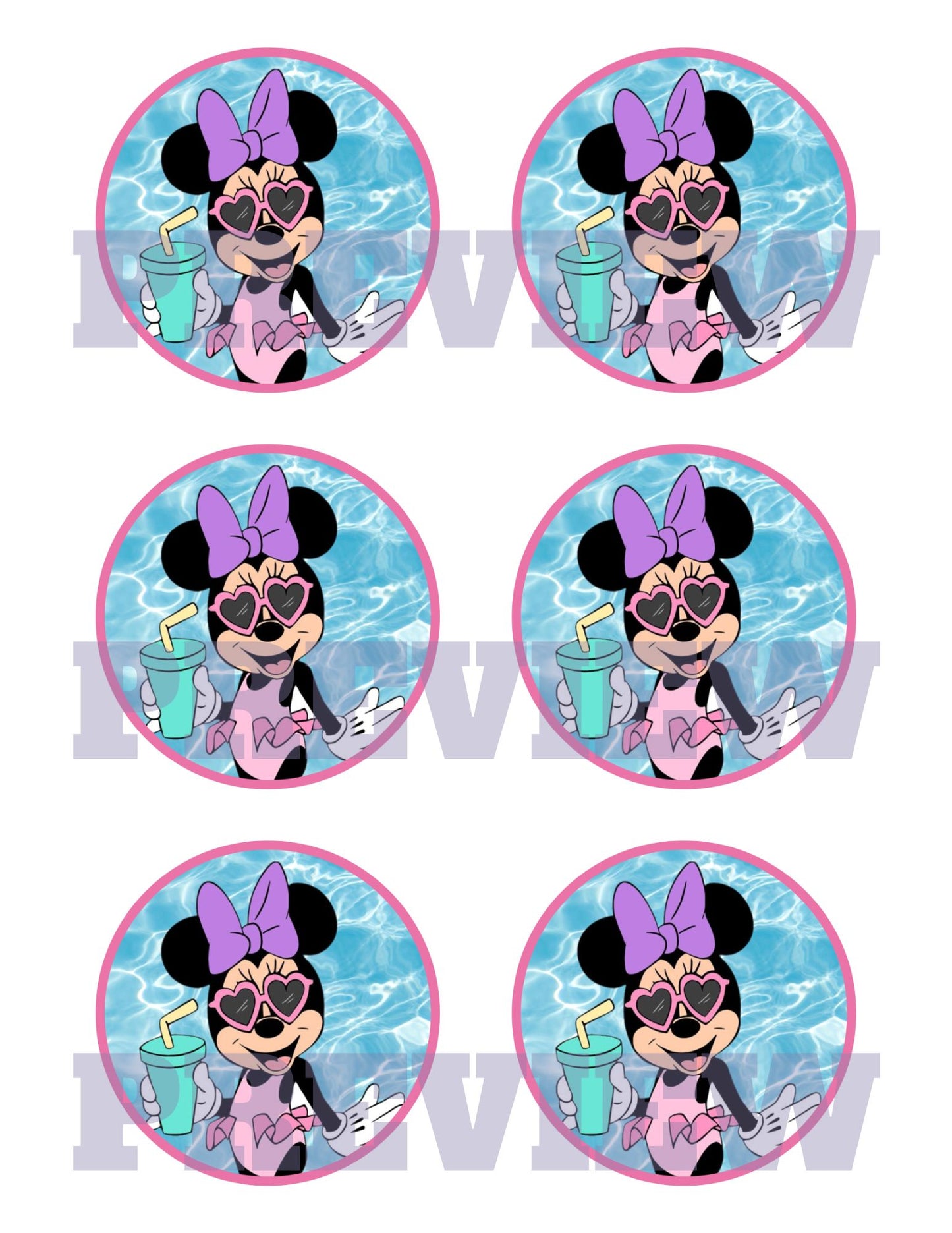 minnie mouse pool party favor stickers