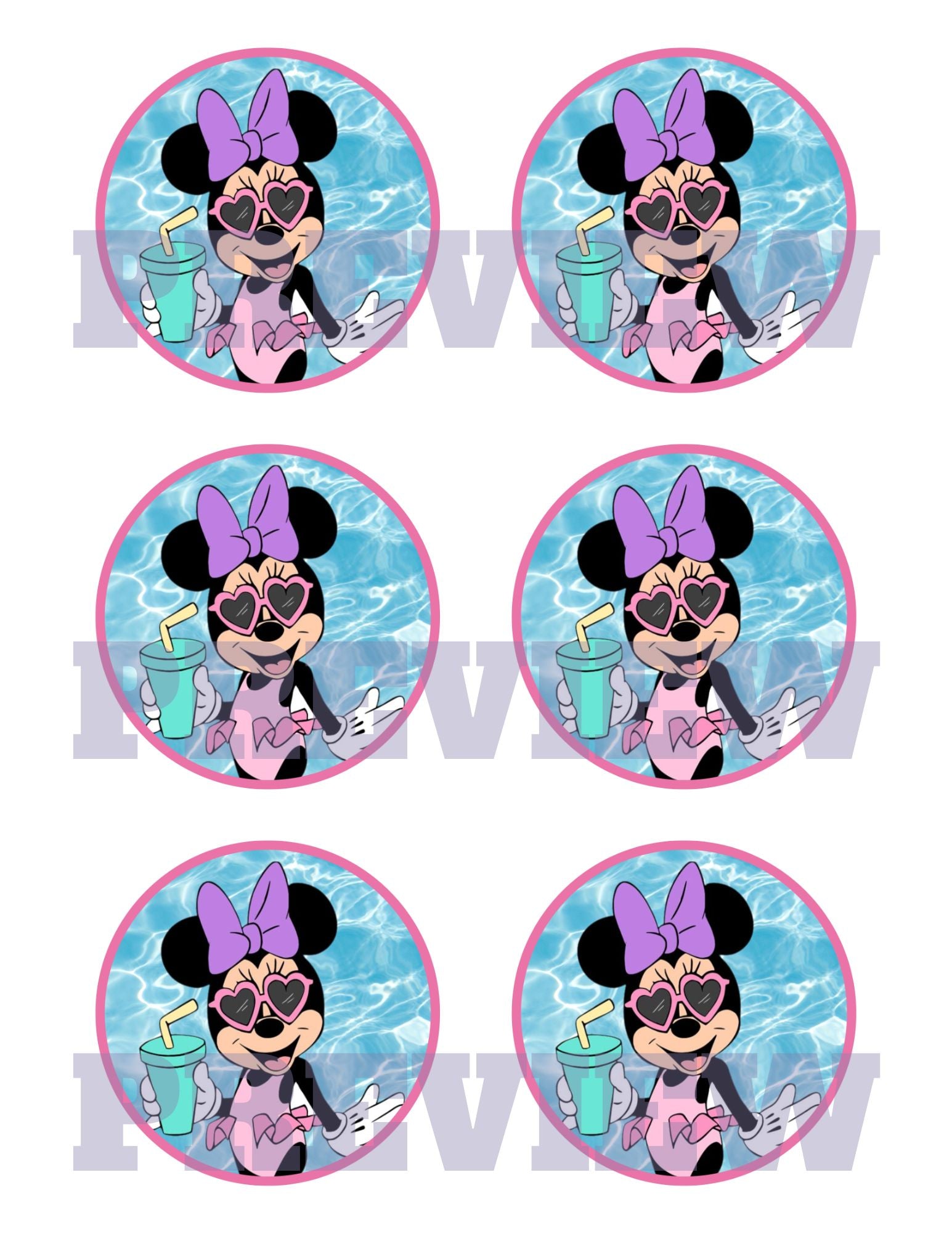 minnie mouse pool party favor stickers