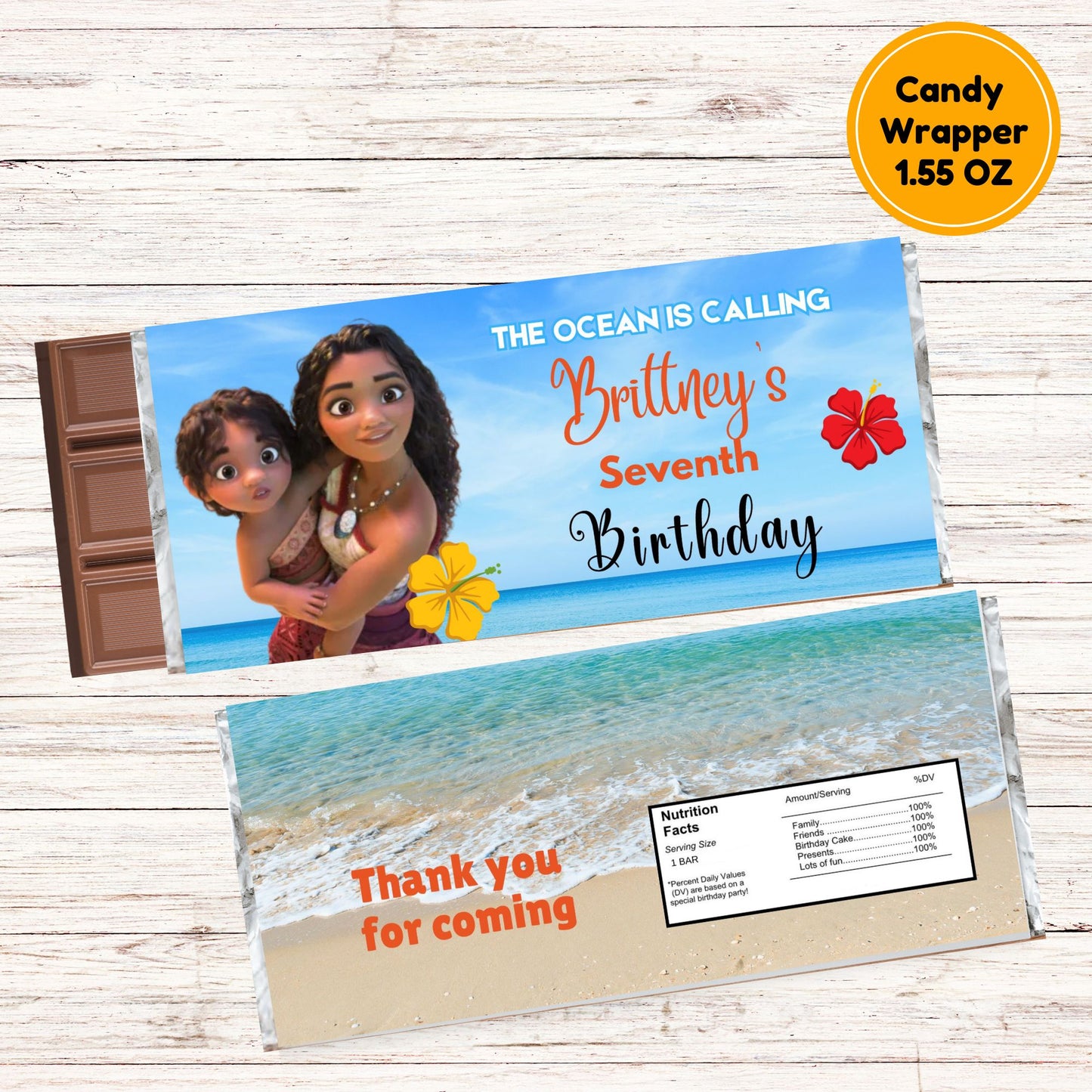 personalized moana candy bar favors