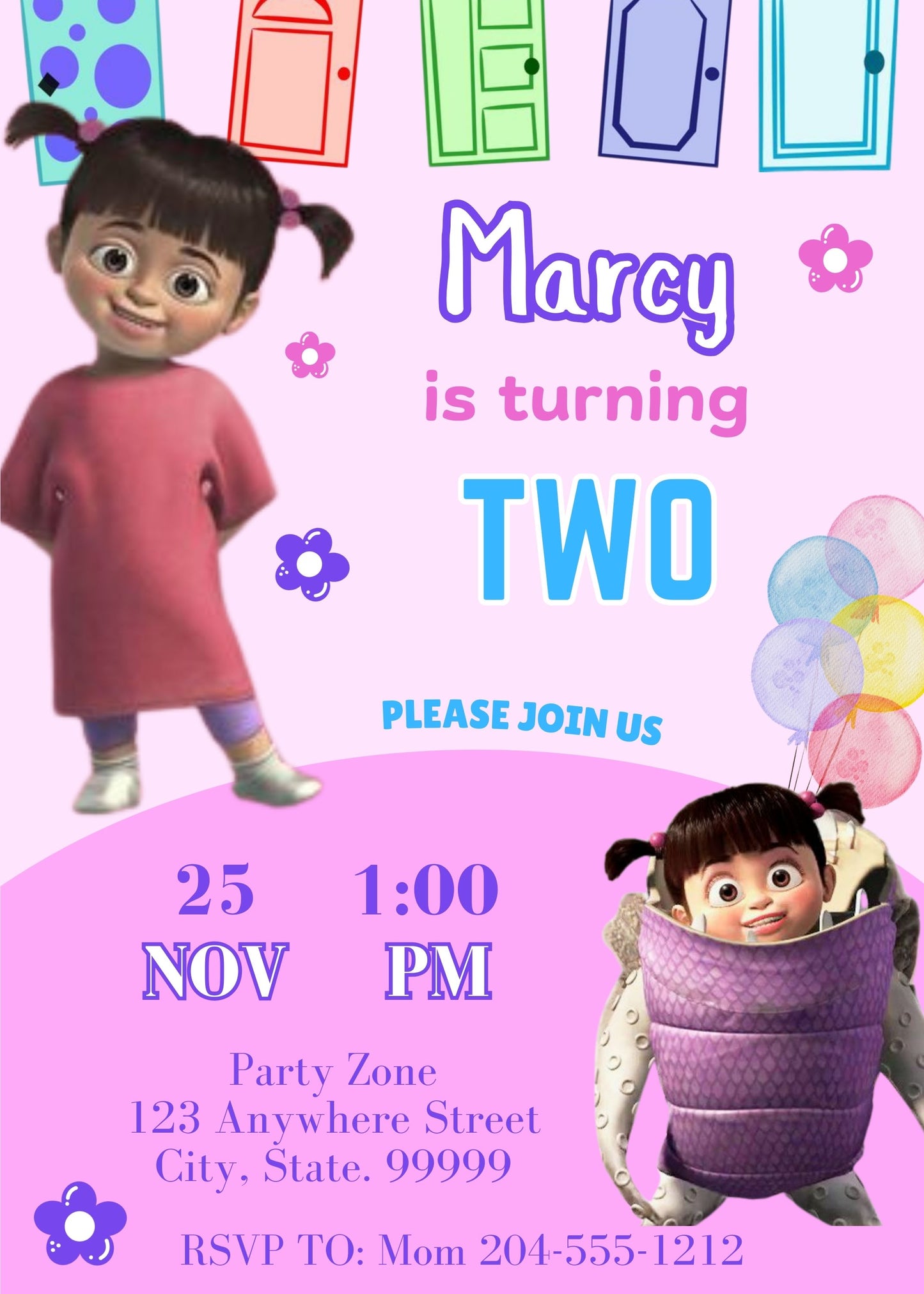 monsters inc birthday party invite boo