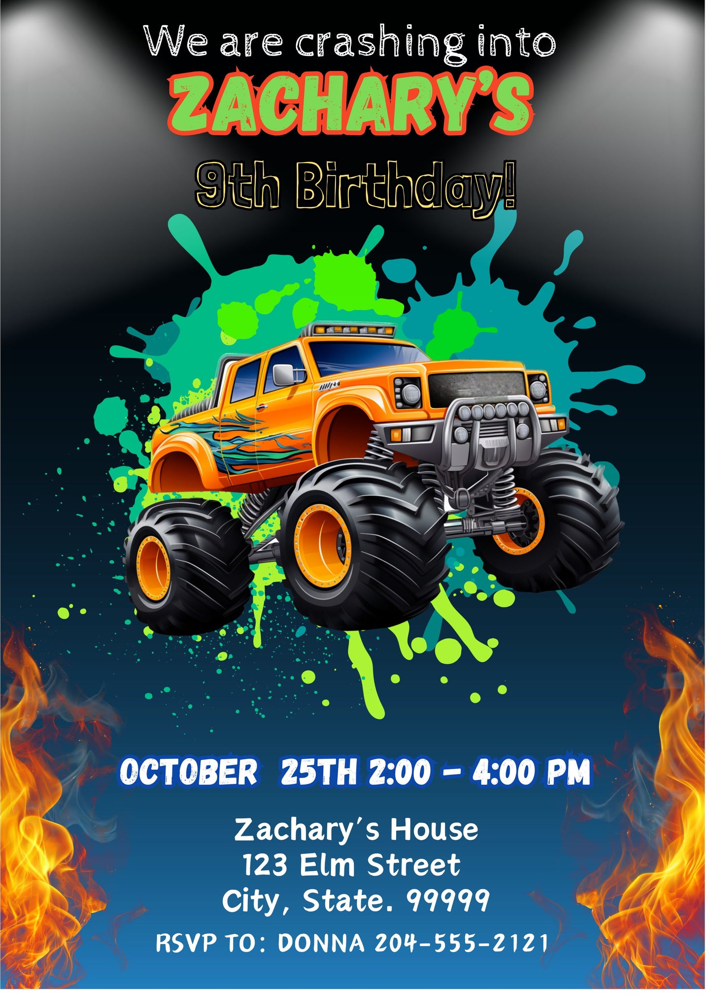 boys monster truck birthday invitation