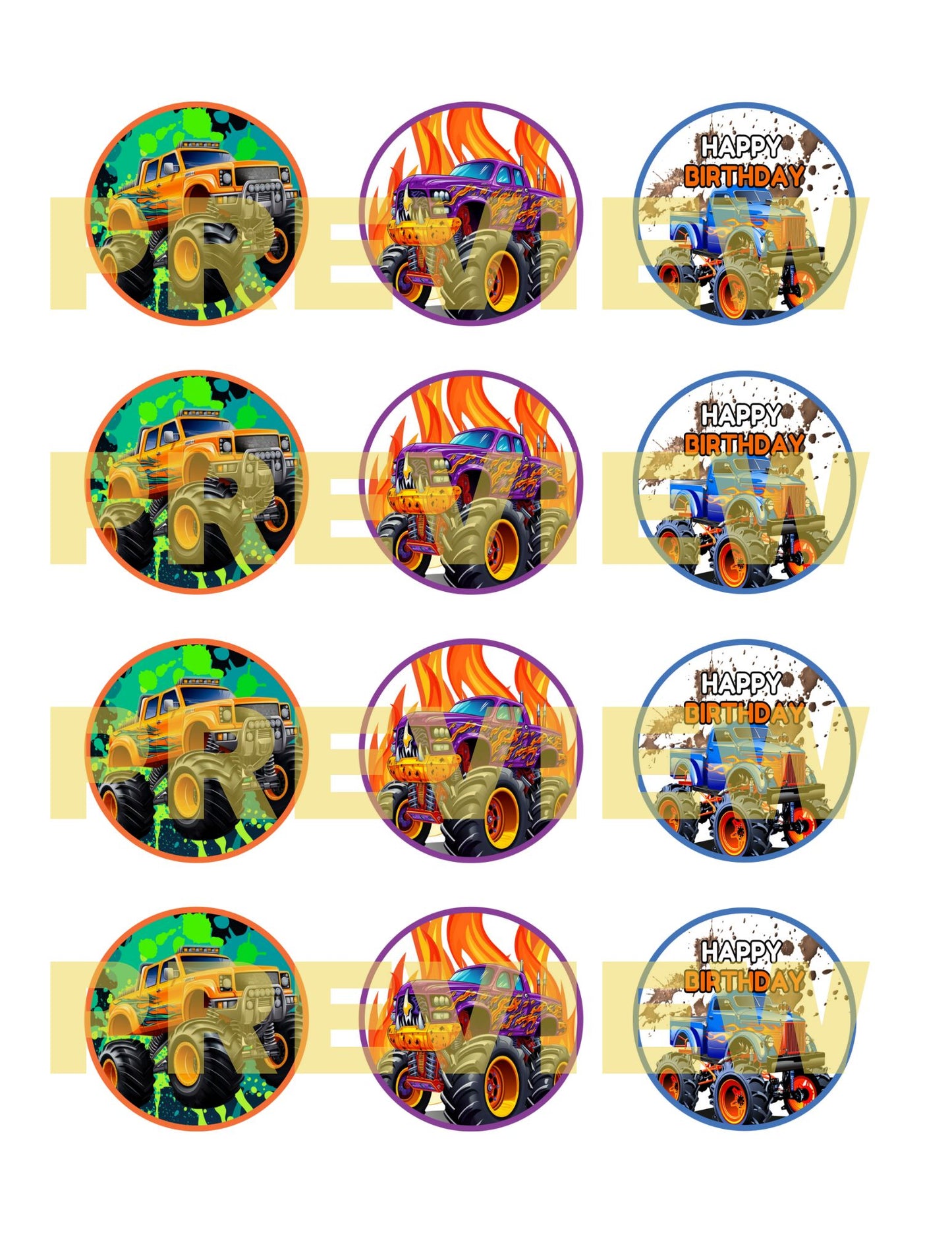 monster truck birthday party cupcake toppers