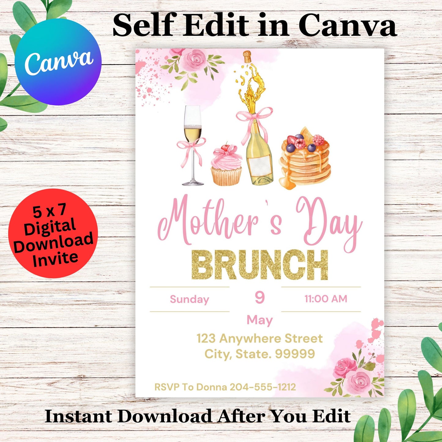 Mother's Day Brunch Invitation - Printable Mothers Day Brunch Party Invite Template