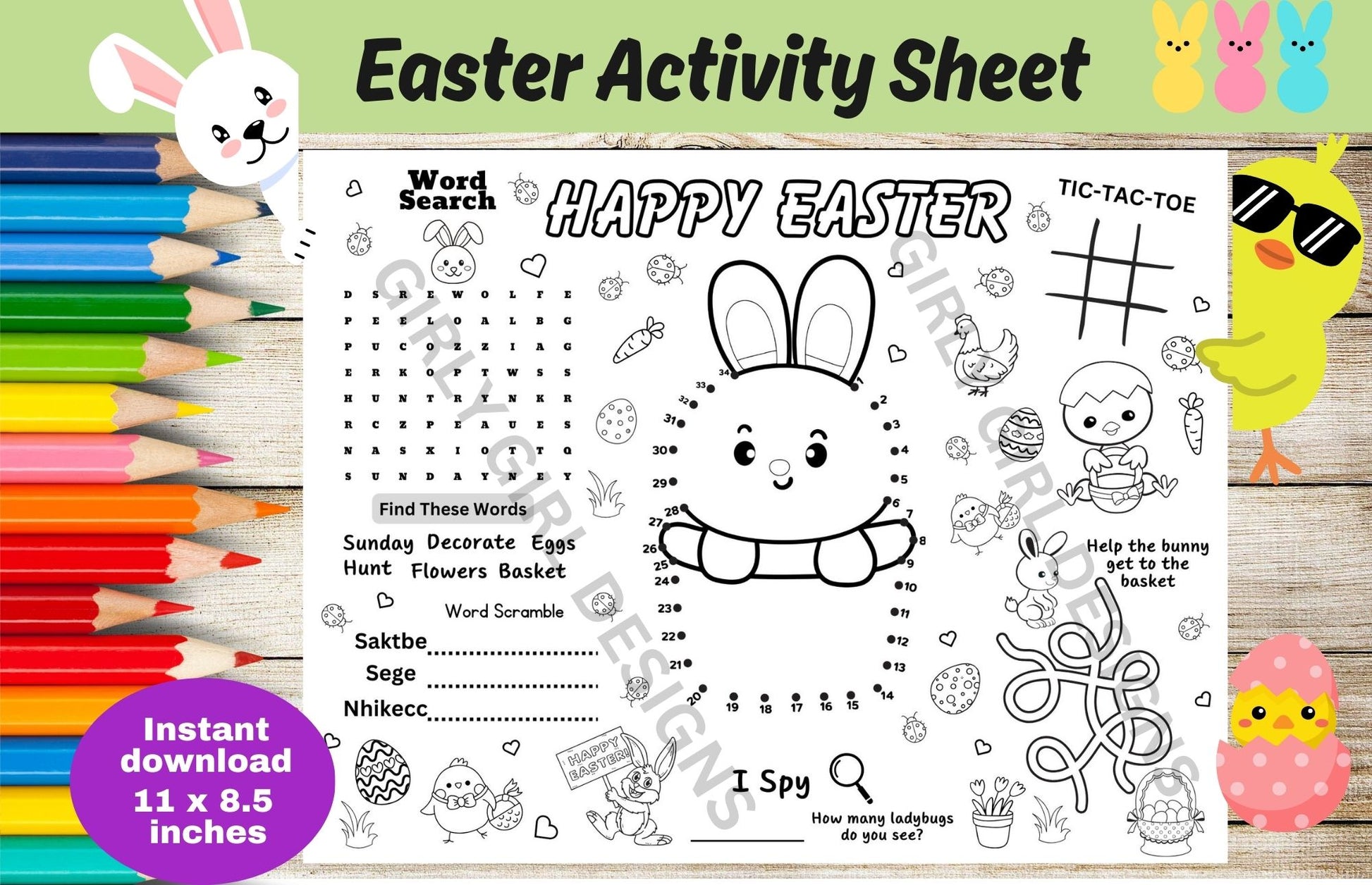 Easter Activity Coloring Sheet for Kids- Instant Download