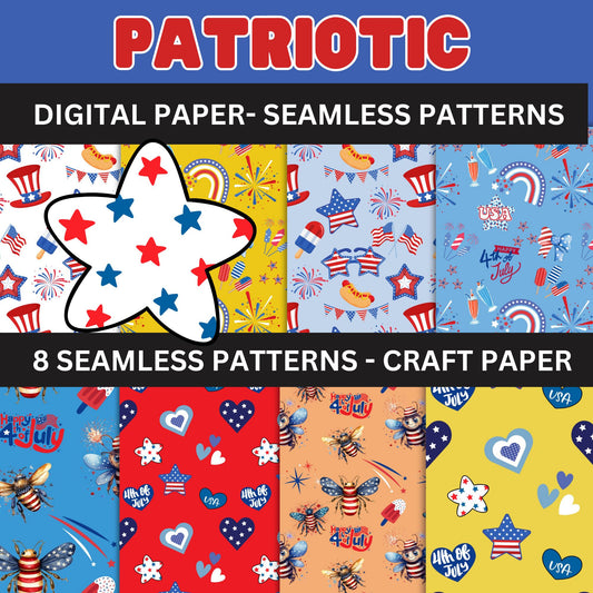 Patriotic 4th of July Seamless Pattern Digital Background