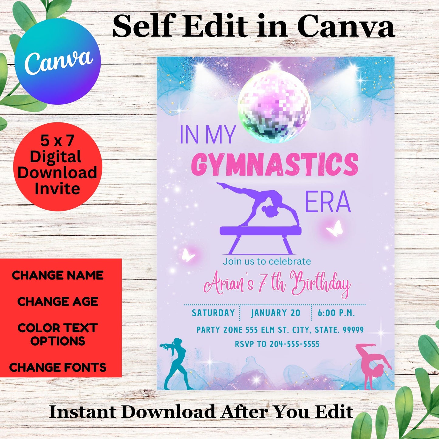 Gymnastics My Era Birthday Invite - Gymnastics Birthday Invitation Template
