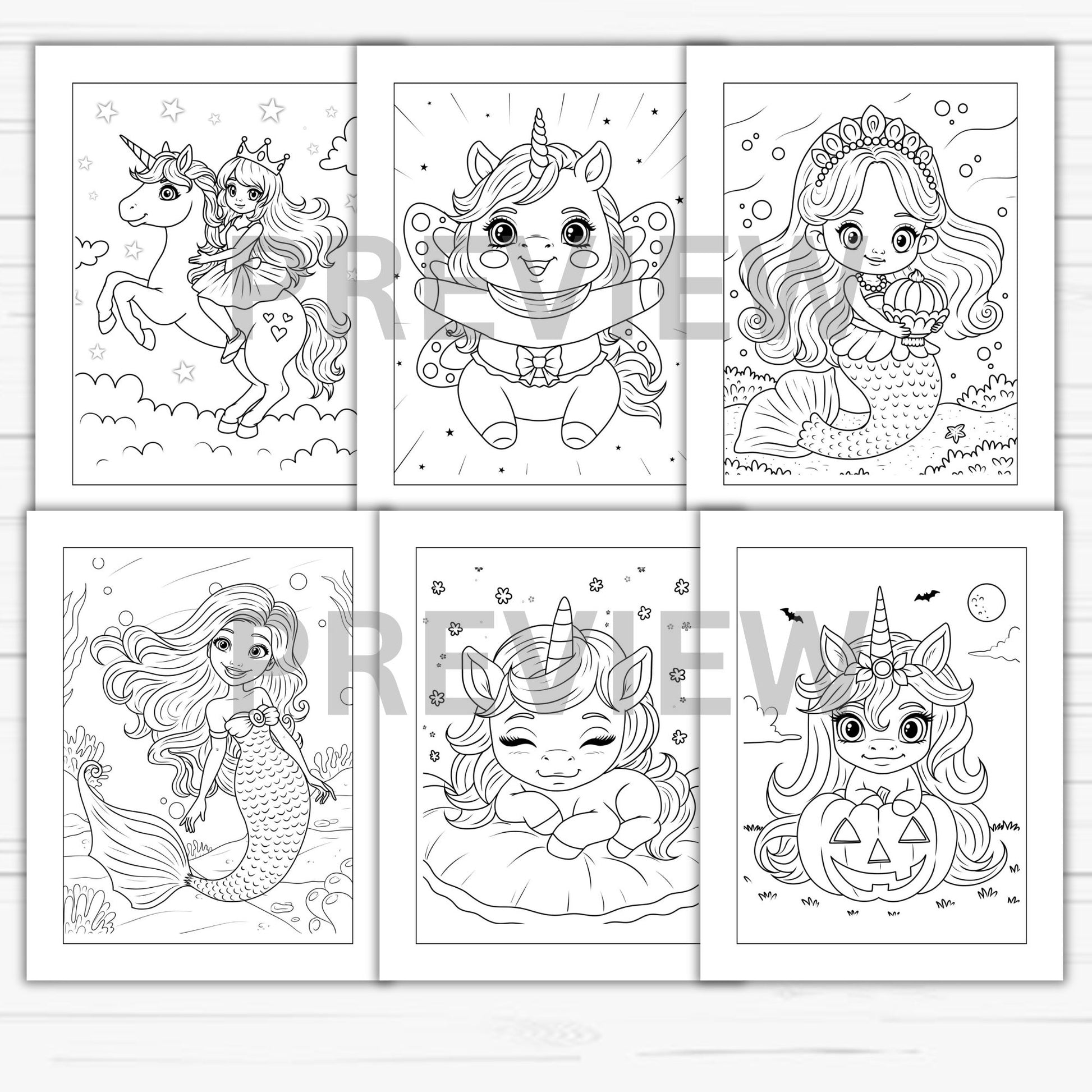 unicorn coloring pages, mermaid coloring pages printable