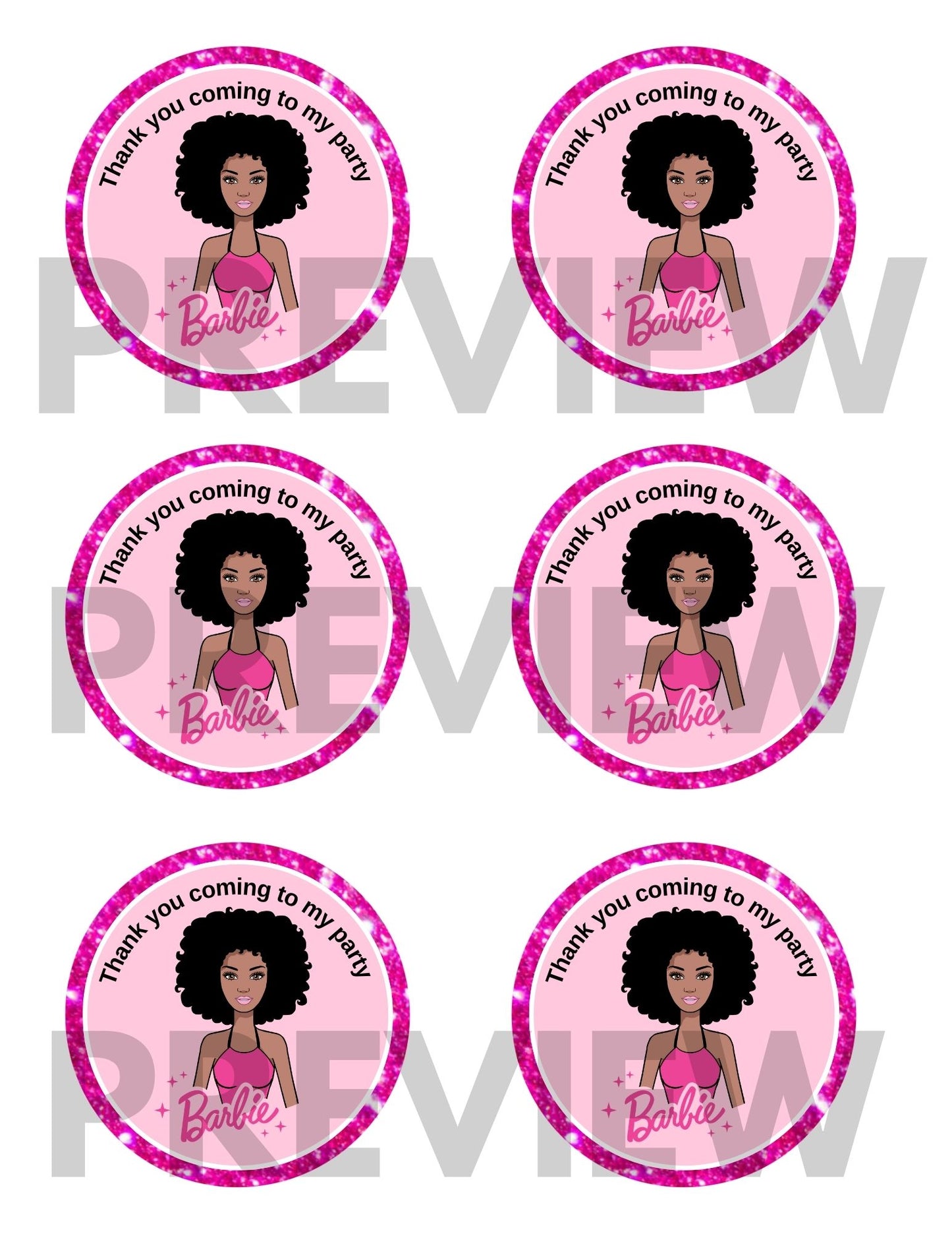 black barbie party favor tags