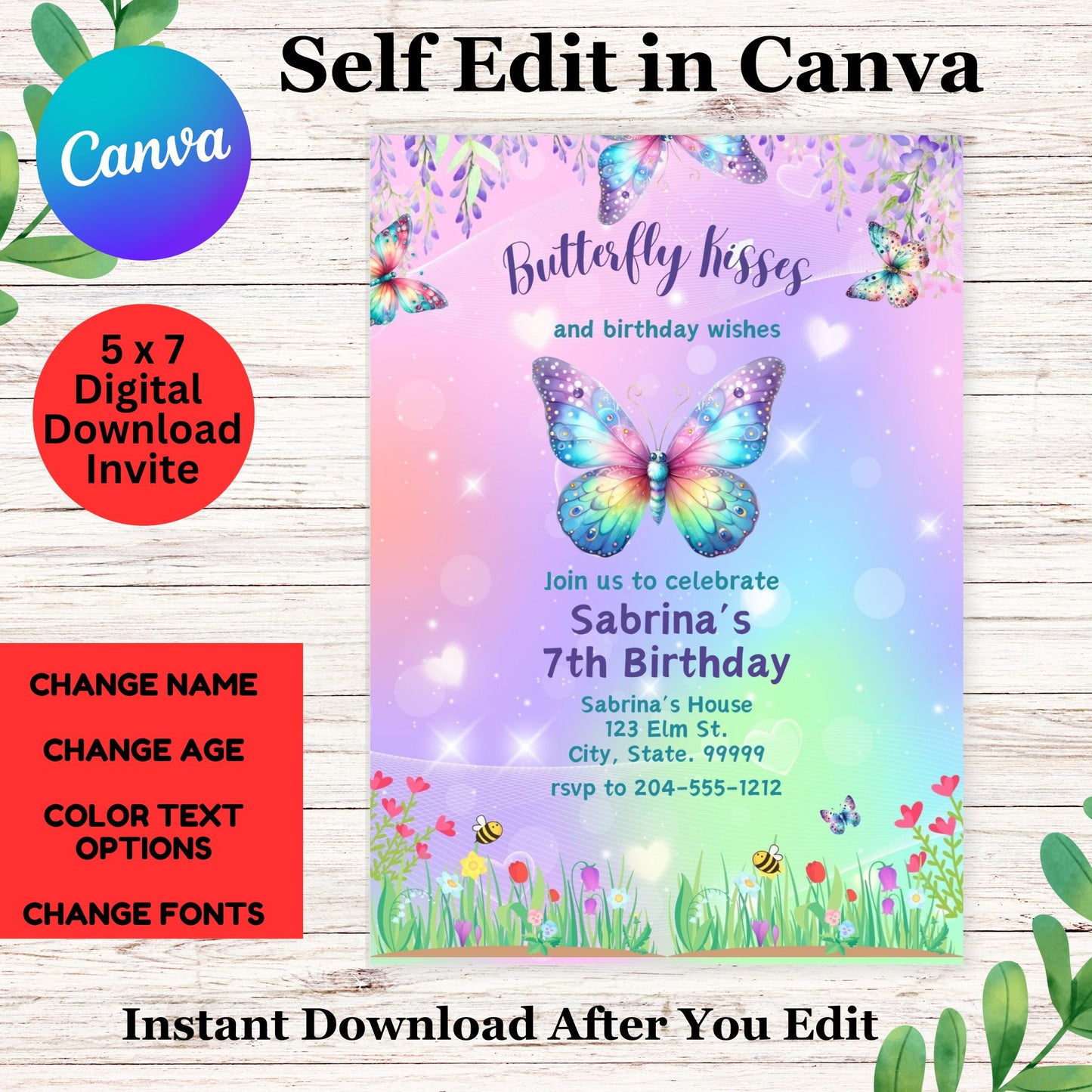 Cute Butterfly Birthday Invitation- Butterfly Girl Birthday Invitation - Template