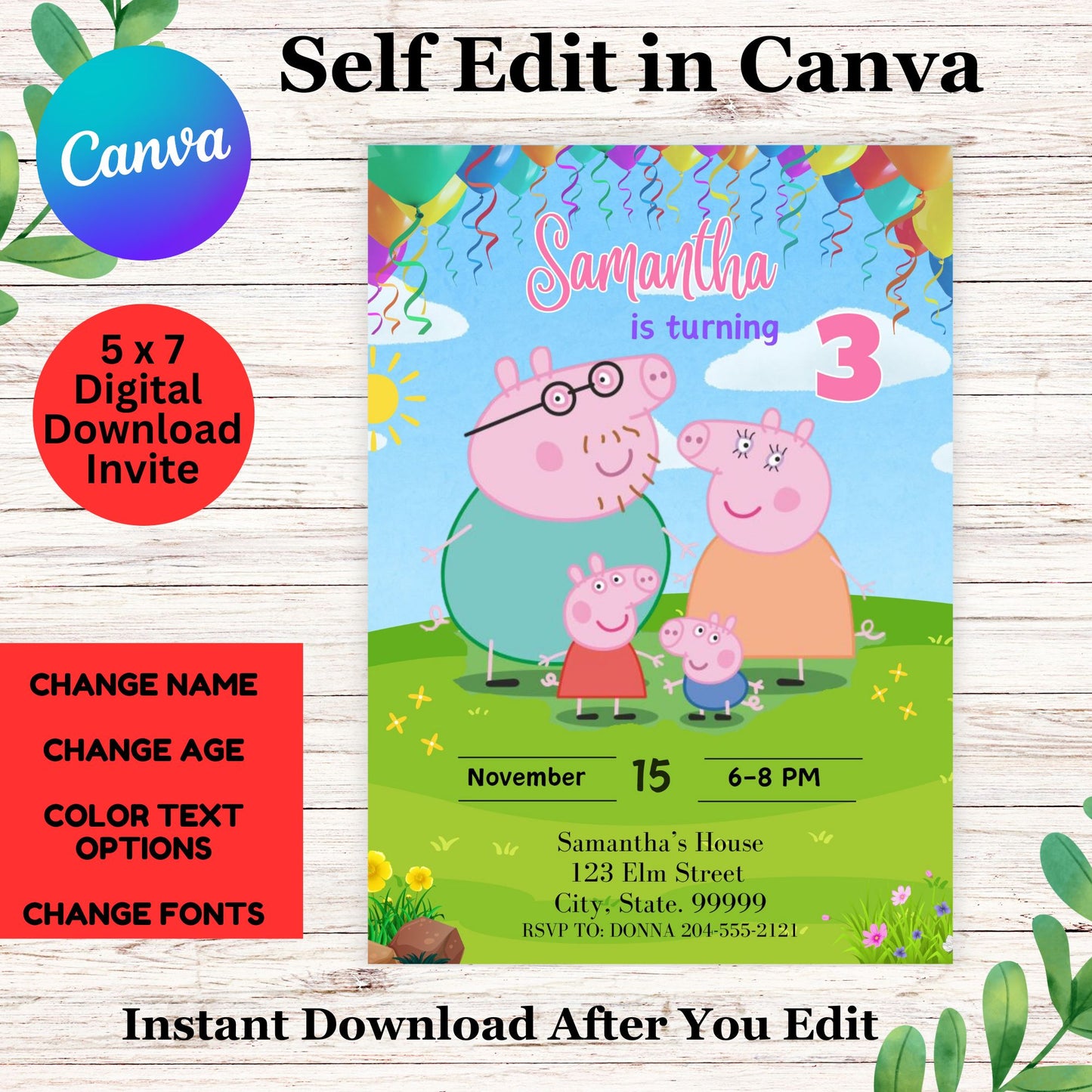Peppa the Pig Personalized Birthday Invitation Template - Peppa Birthday Invite