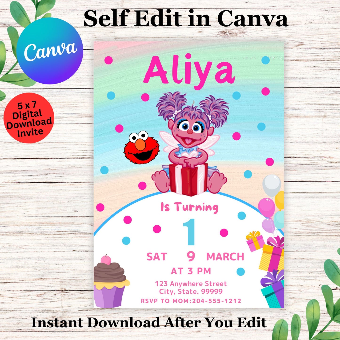 Abby Cadabby Pastel Birthday Invite Template - Editable Abby Cadabby Birthday Invitation in Canva