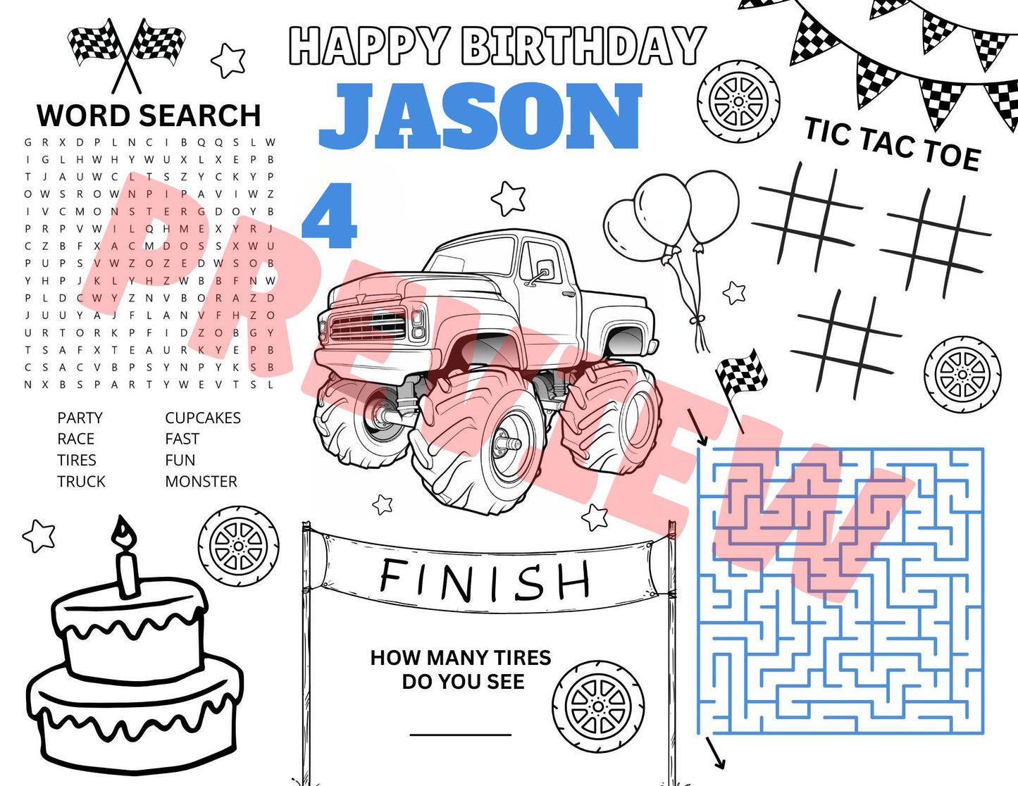 boy birthday activity sheet printable