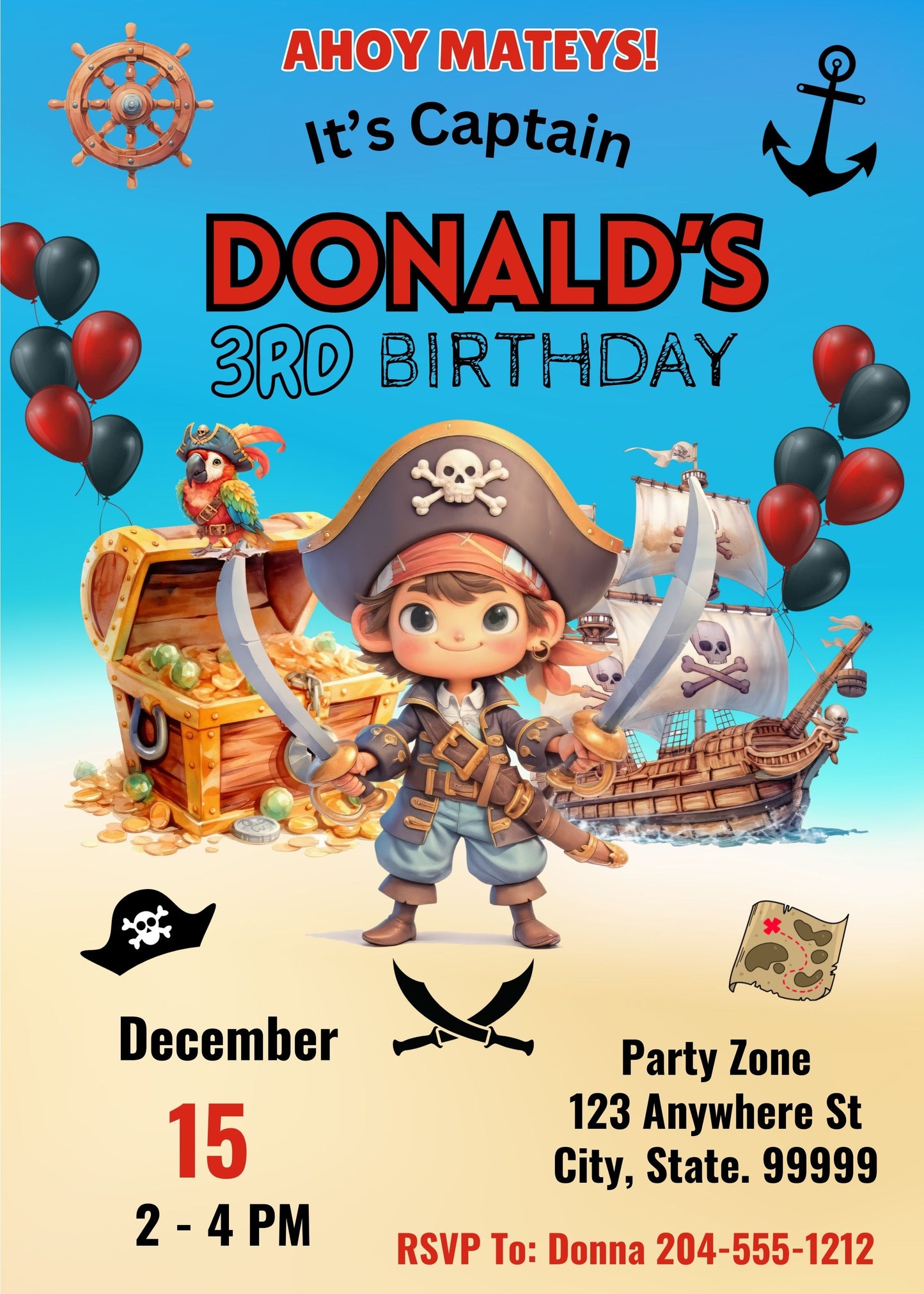 boys pirate birthday party invite
