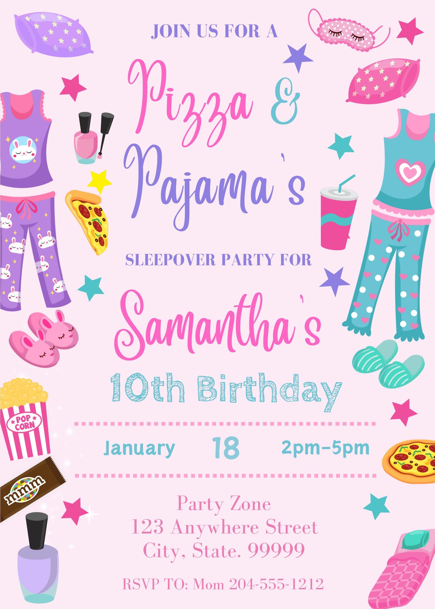 girl slumber party invitation template canva