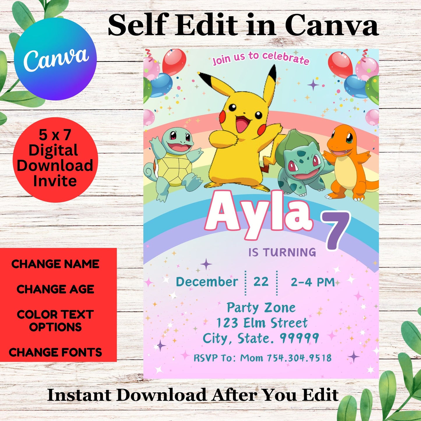 Pokemon Birthday Invitation Template Online - Cute Girl Pokemon Invite Template