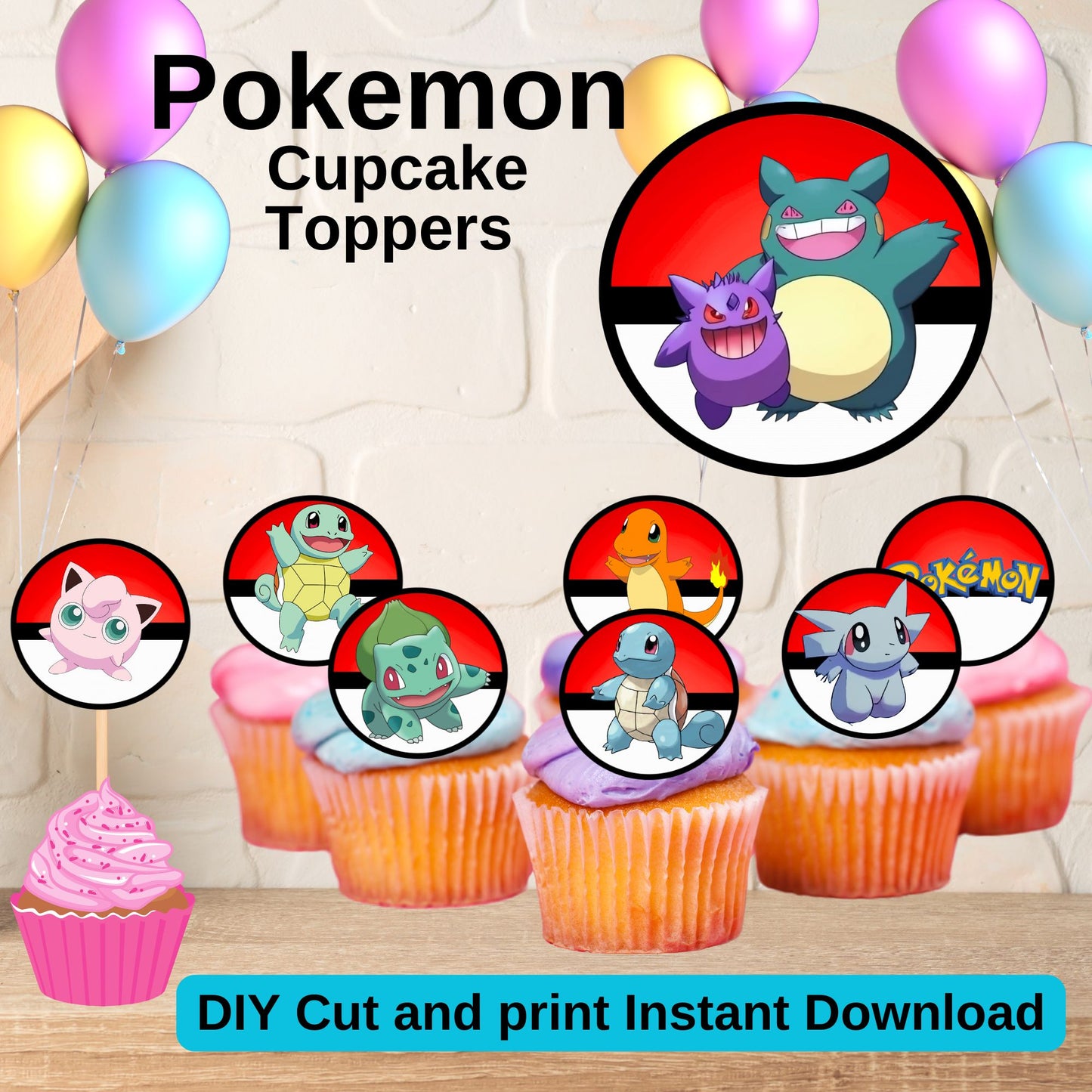 Pokemon Cupcake Toppers Online- Printable Pokemon Cupcake Toppers
