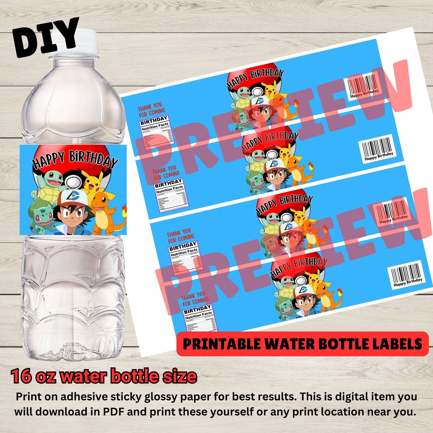 pokemon water bottle labels