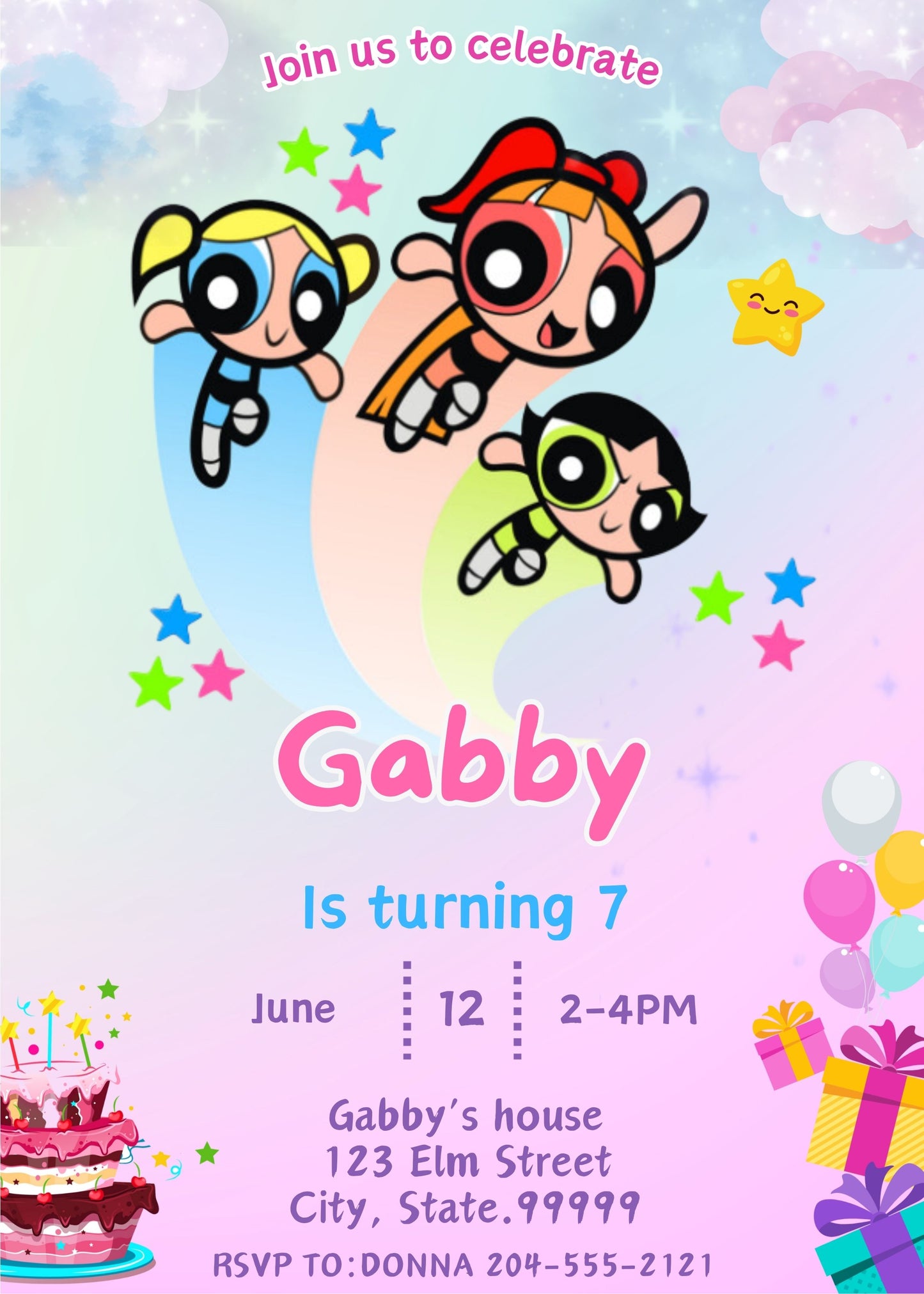 girls power puff birthday party invitations