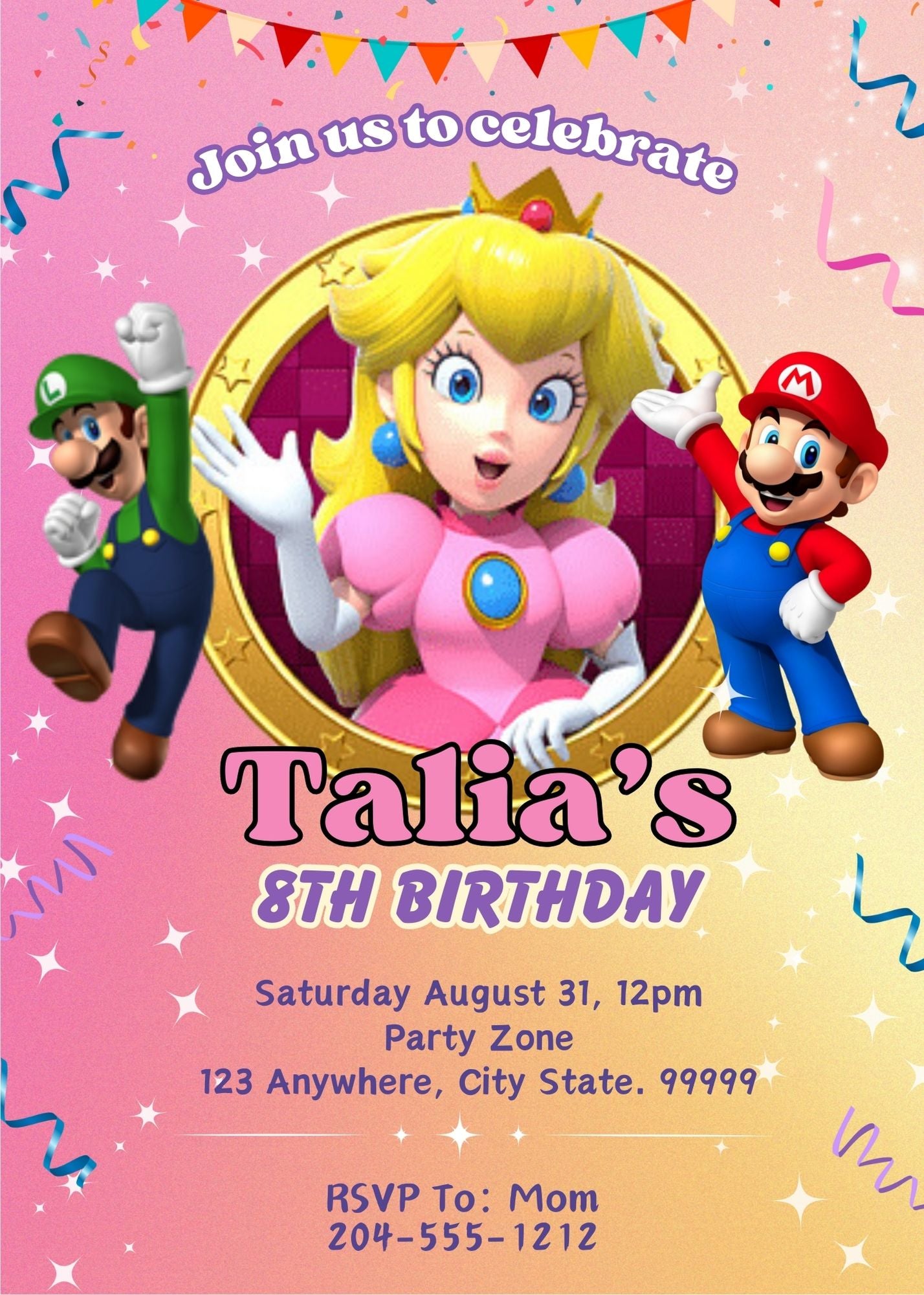 princess peach birthday invitation template