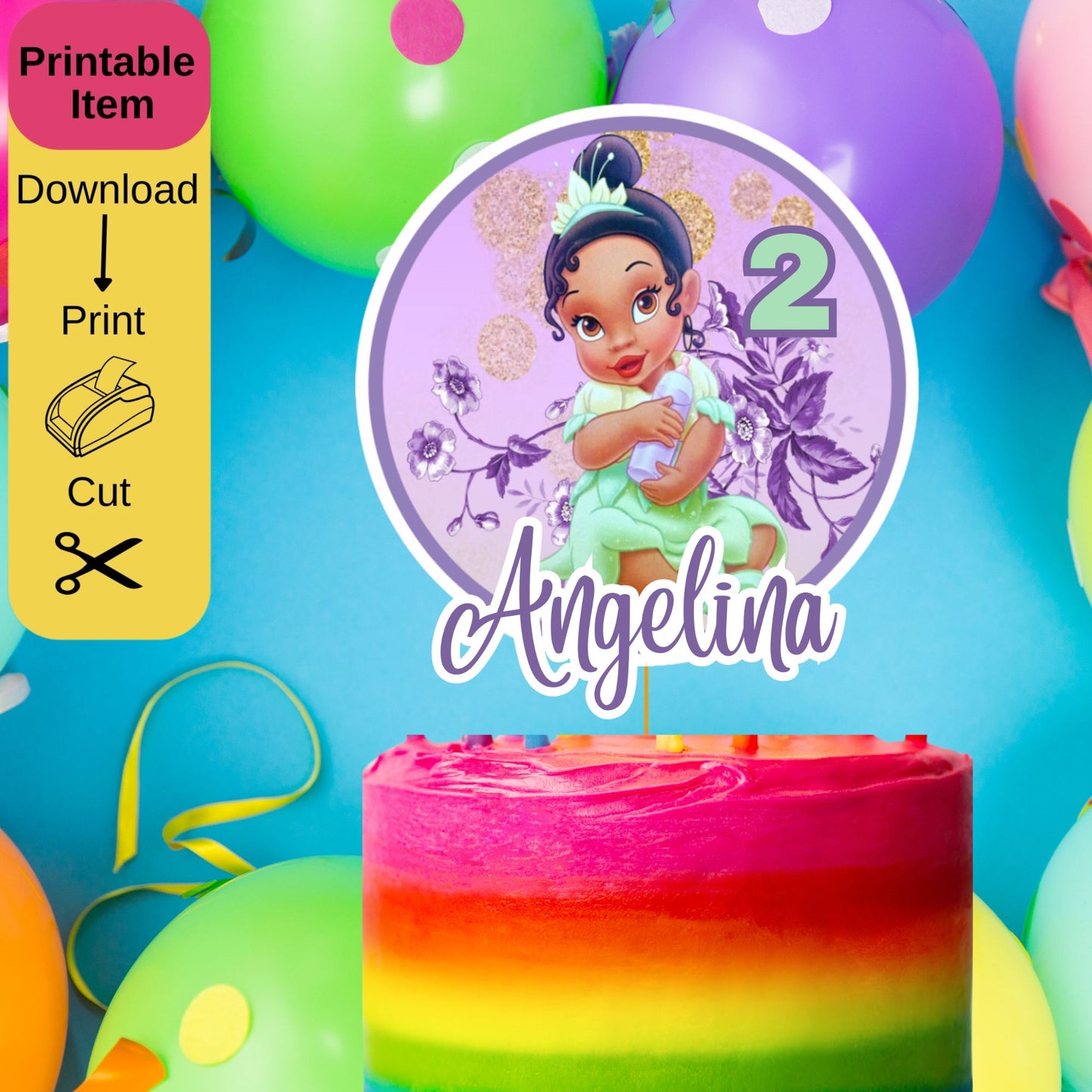 Baby Tiana Cake Topper- Editable Baby Tiana Cake Topper Online in Canva