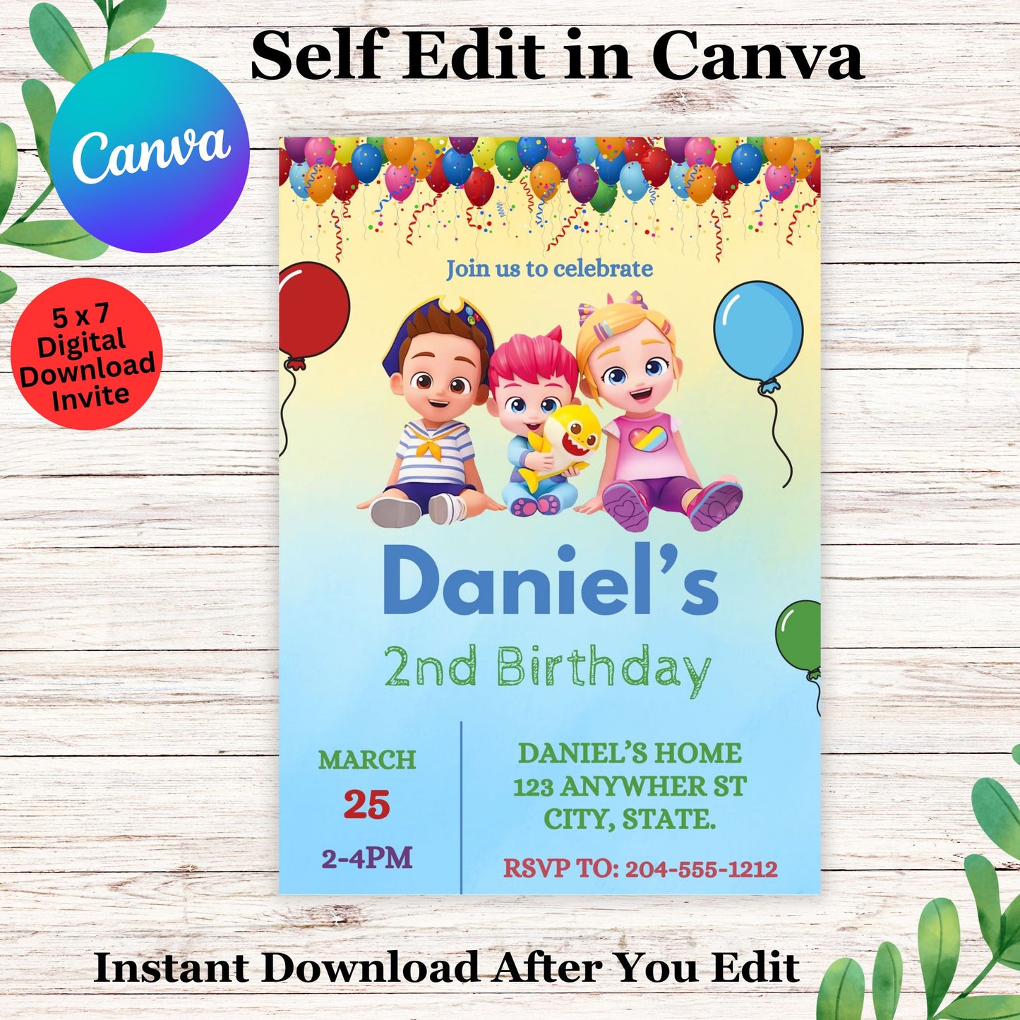 Bebefinn Birthday Invitation Template - Editable Kids Bebefinn Birthday Invite in Canva