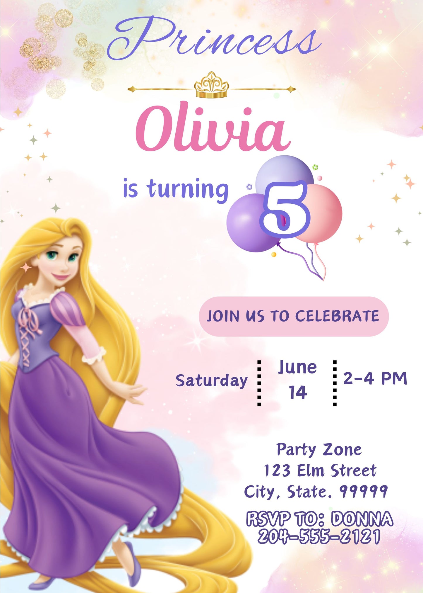 cute rapunzel birthday invite template