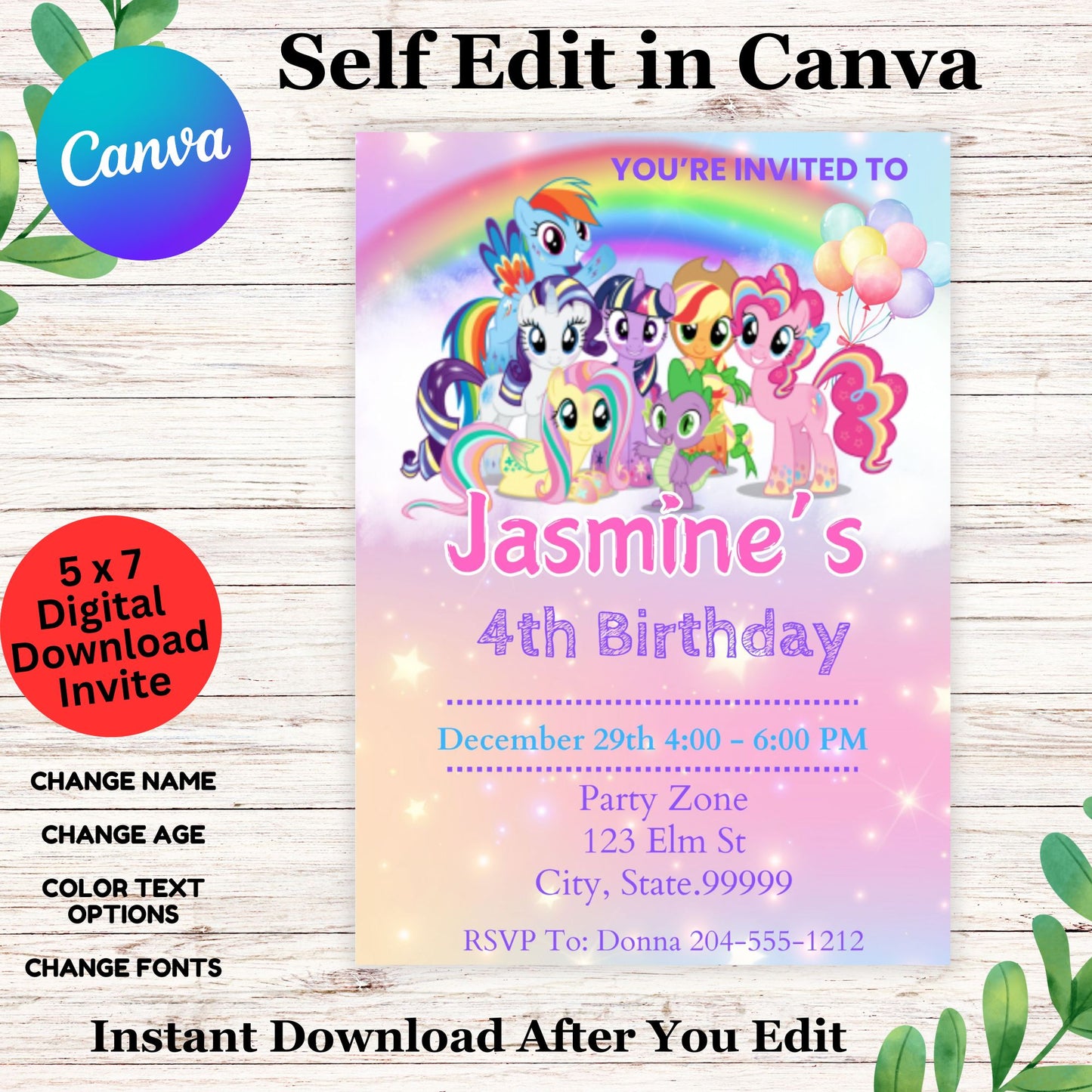 My Little Pony Birthday Invitation Template - Cute Shimmery My Little Pony Birthday Invite