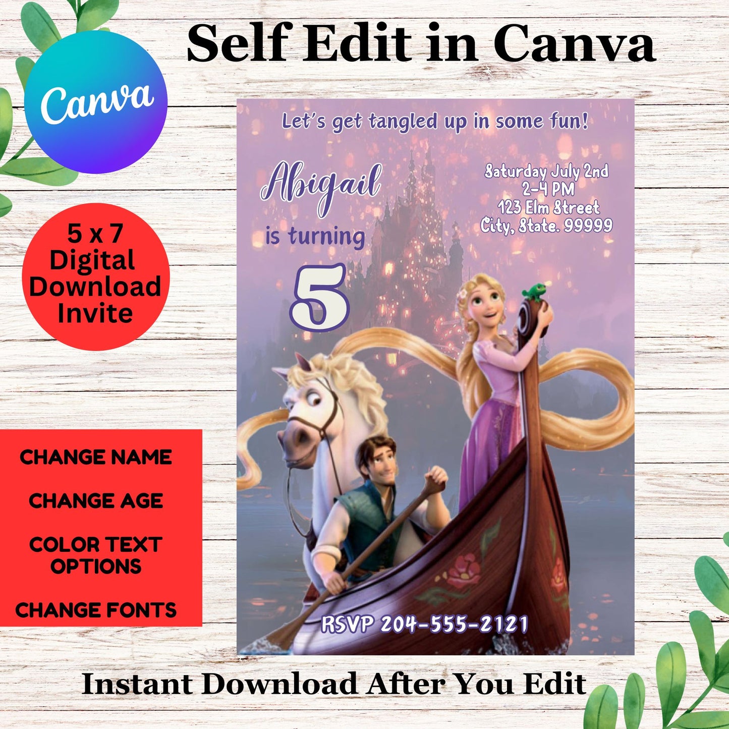 Rapunzel Tangled Personalized Invitation - Rapunzel Birthday Invite Template