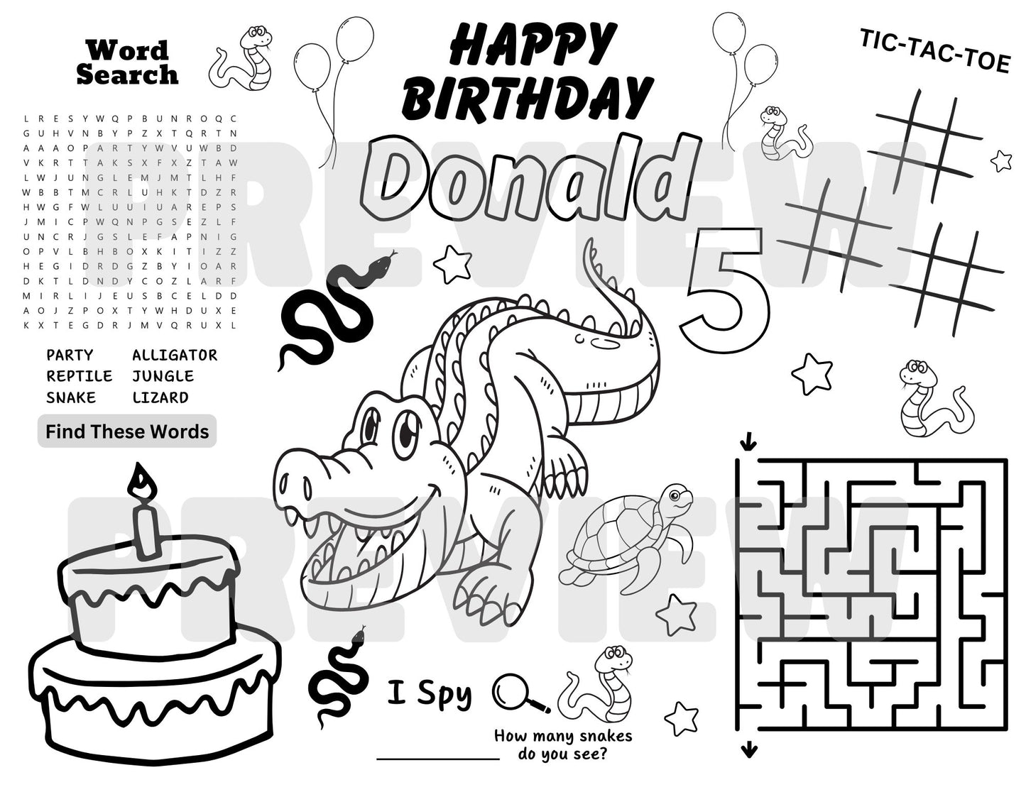 REPTILE BIRTHDAY ACTIVITY SHEET