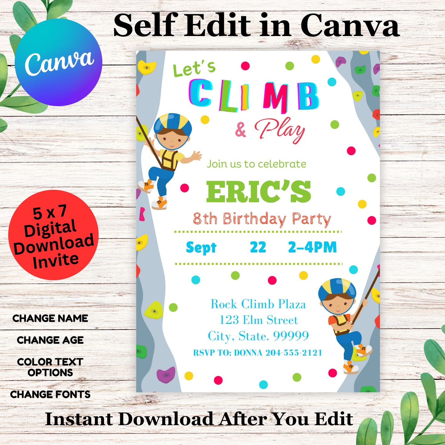 Rock Climbing Birthday Invitation Template- Boy Rock Climbing Invitation