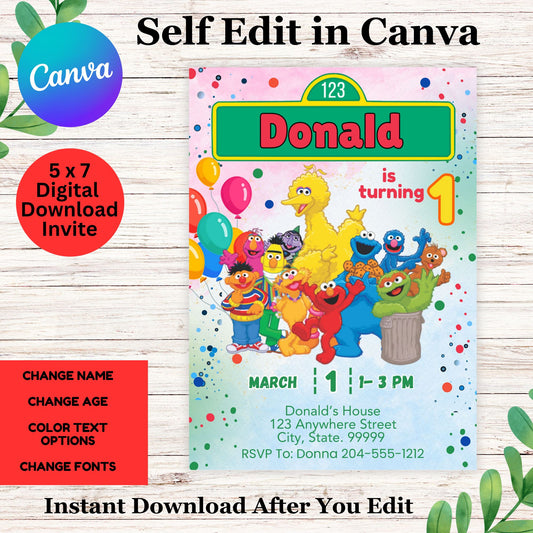 Sesame Street Birthday Invitation Template - Kids Sesame Street Birthday Party