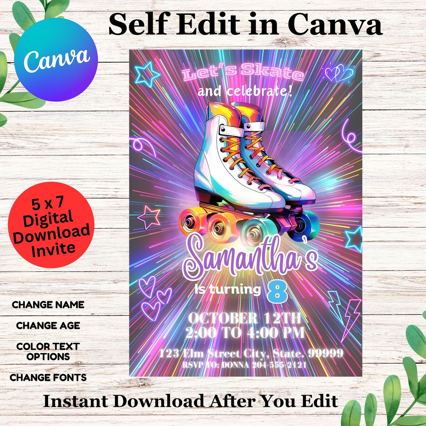 Roller Skate Birthday Invitation Template - Roller Skating Birthday Invite - Printable