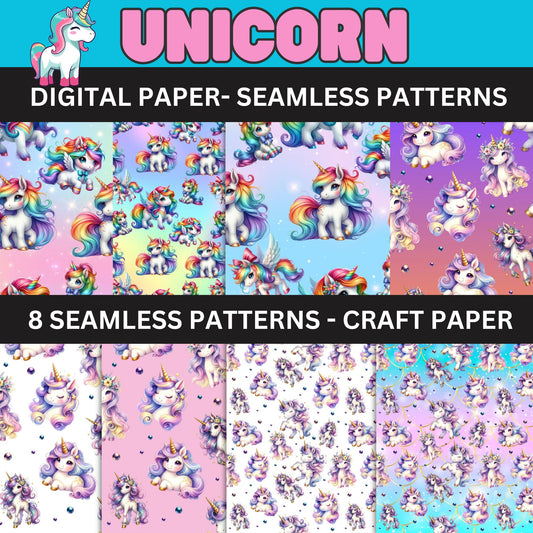 Unicorn Seamless Pattern- Unicorn Digital Paper- Instant Download
