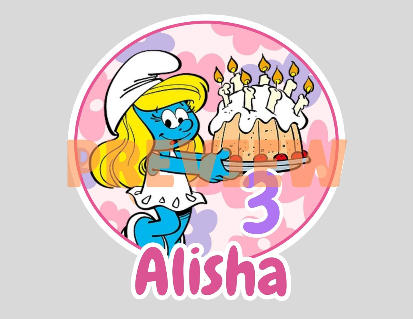 girls smurfs birthday cake topper template
