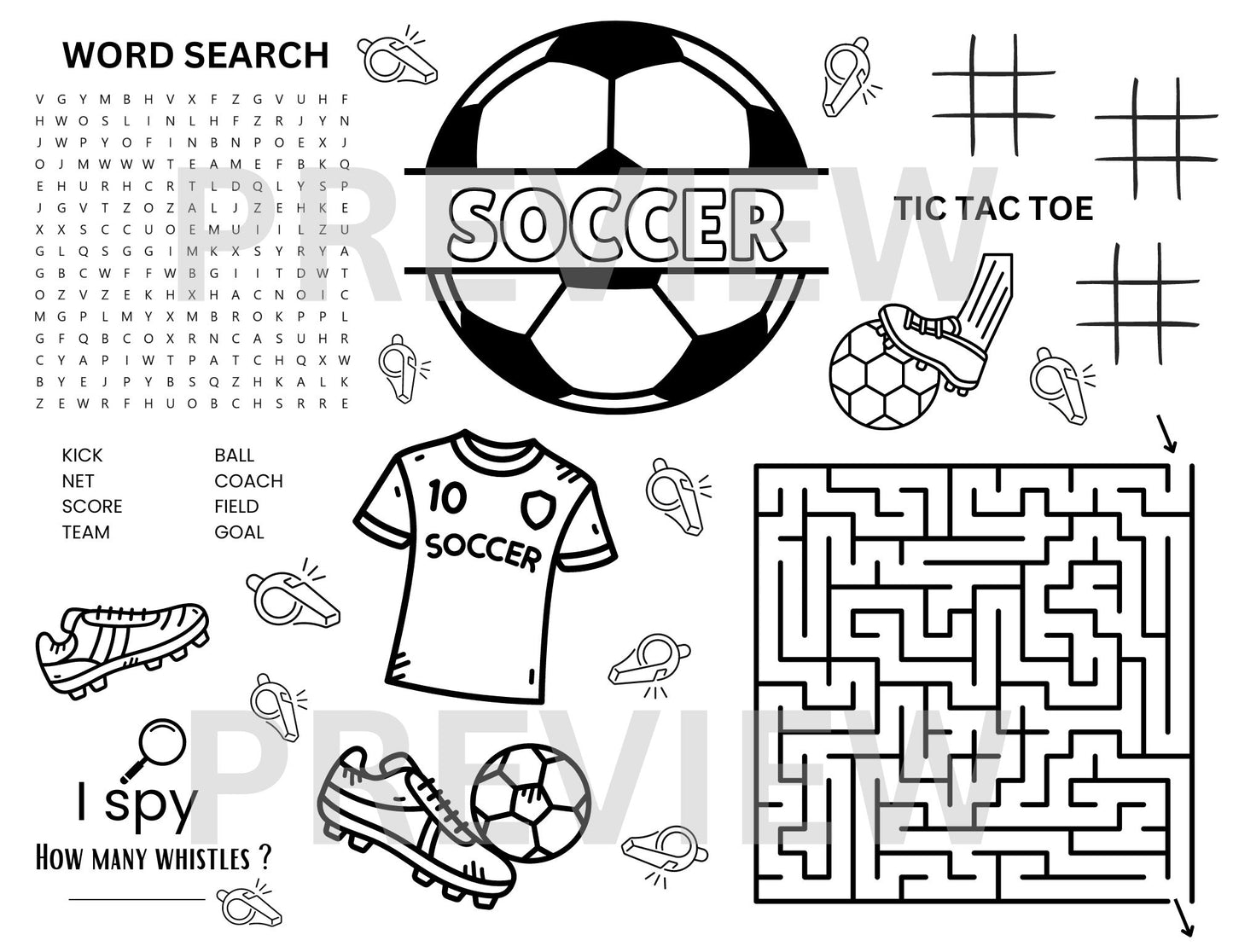 Soccer Coloring Activity Sheet- Soccer Online Games - Printable