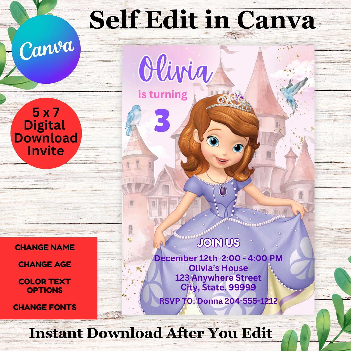 Sofia the First Birthday Invitation Template - Sofia the 1st Birthday Invitation Printable